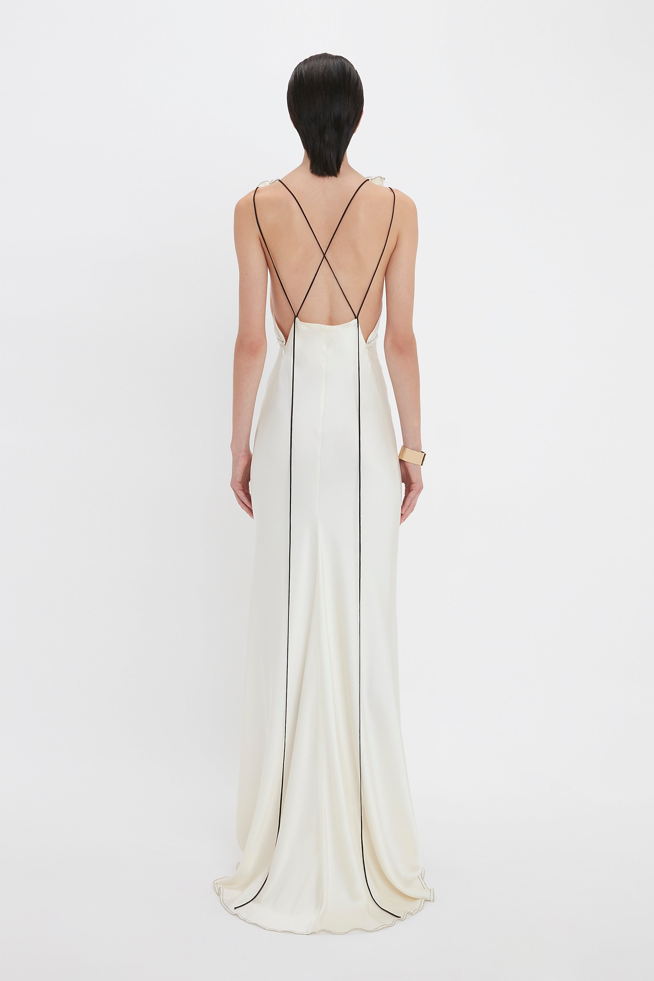 Victoria Beckham Gathered Shoulder Floor-Length Cami Gown In Ivory |  REVERSIBLE