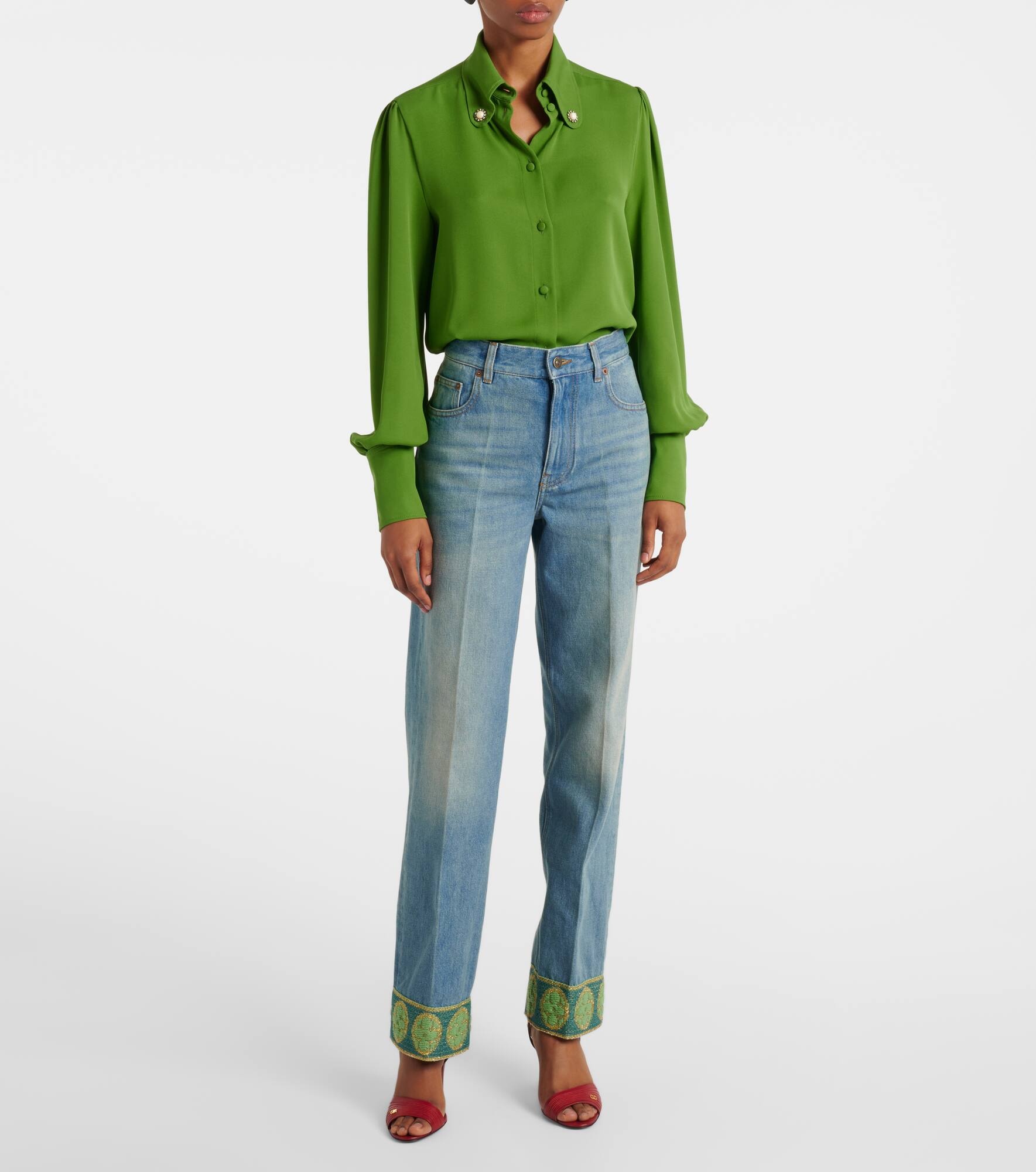 Jacquard-trimmed straight jeans - 7