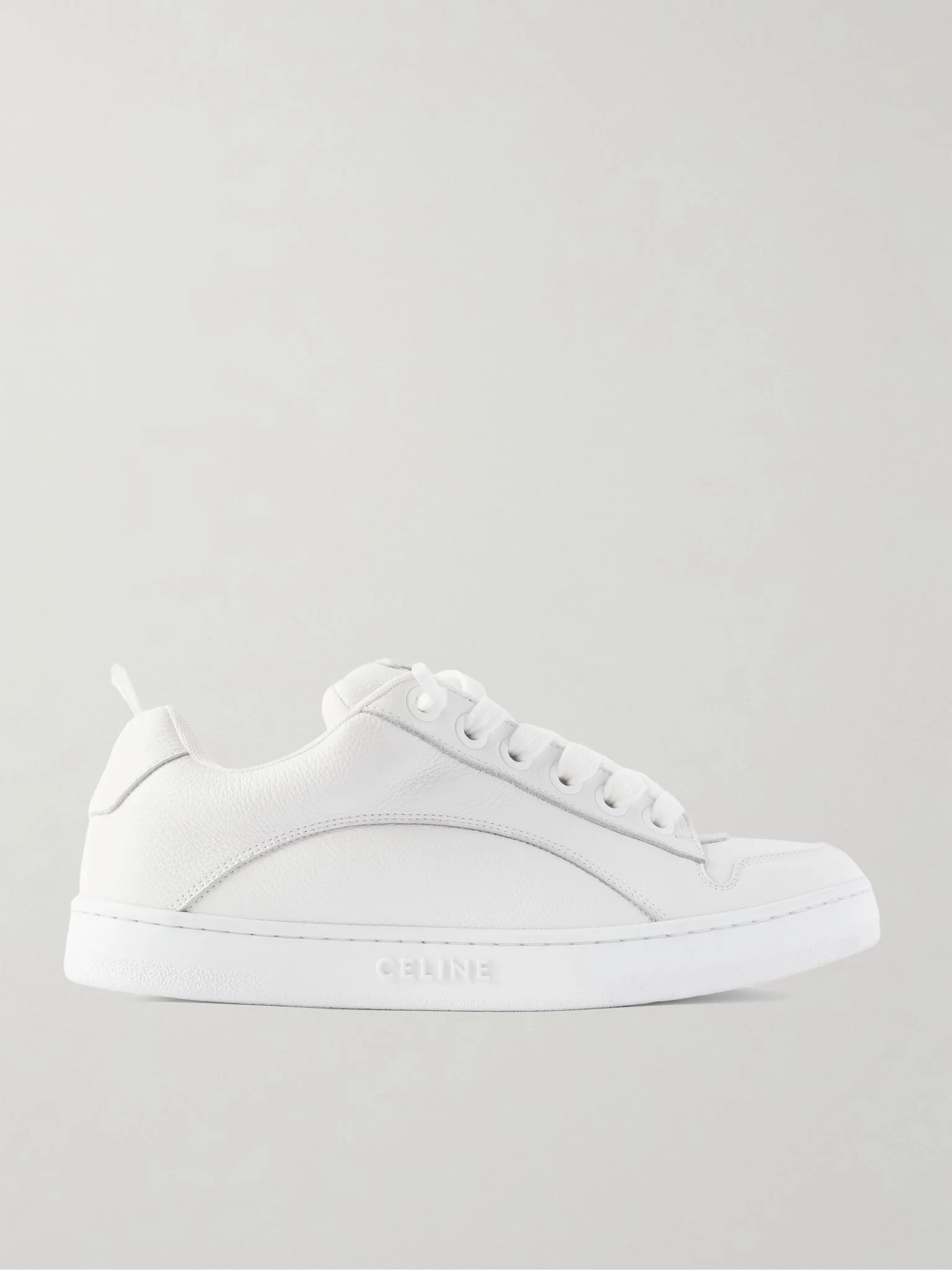 Logo-Embroidered Mesh-Panelled Leather Sneakers White - 1