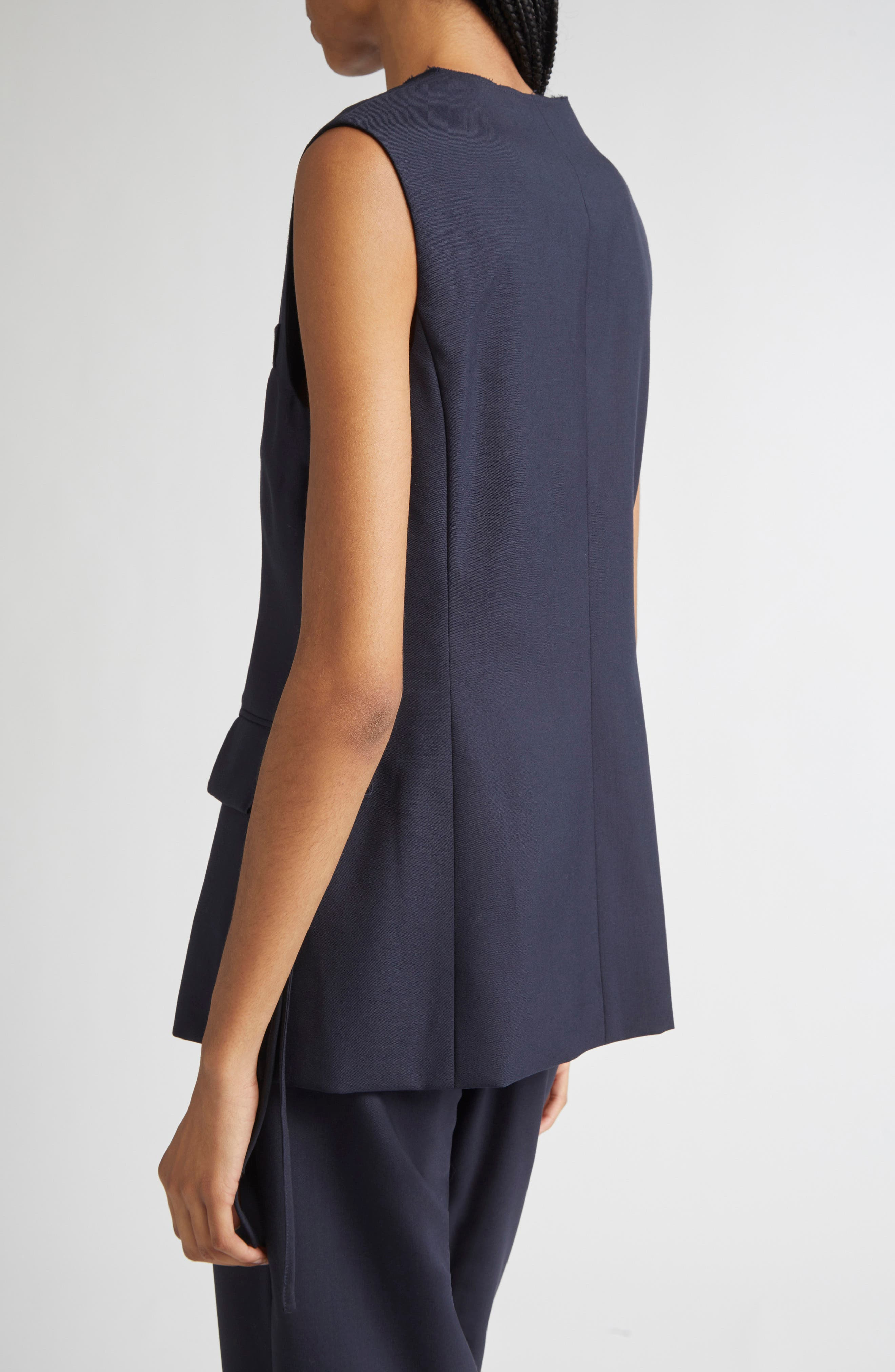 Marni Side Tie Wool Vest in 00B99 Blue Black at Nordstrom - 3
