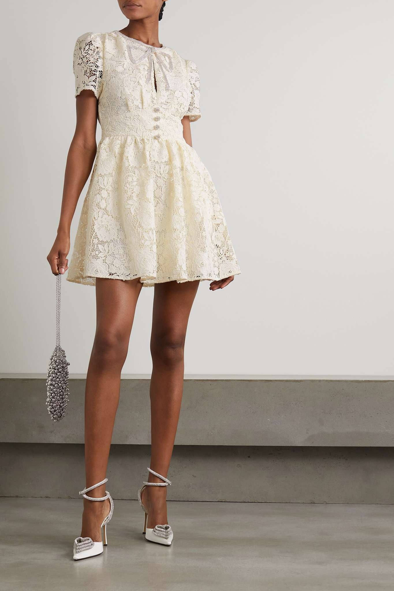 chinese dress ladies Cream Boucle Bow Detail Midi Dress – self-portrait-US main image 1