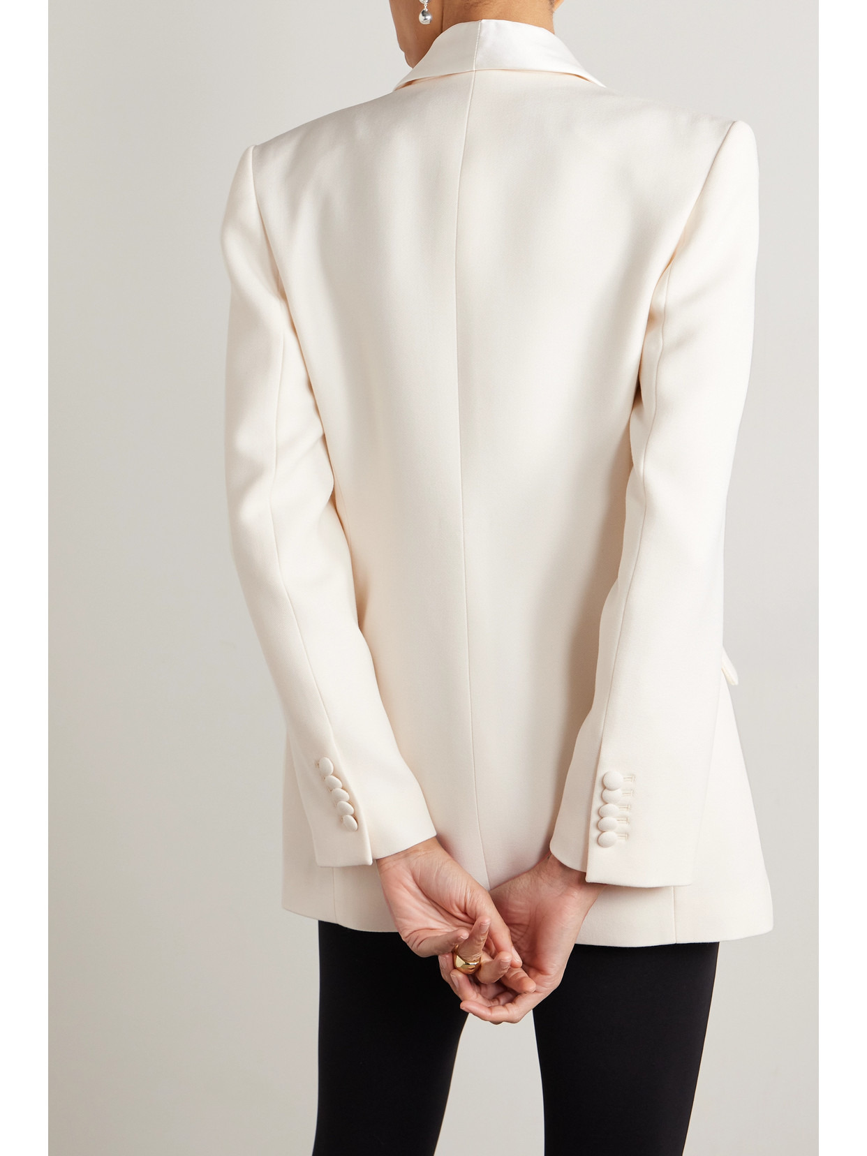 Silk-satin Trimmed Grain De Poudre Wool Blazer - 3