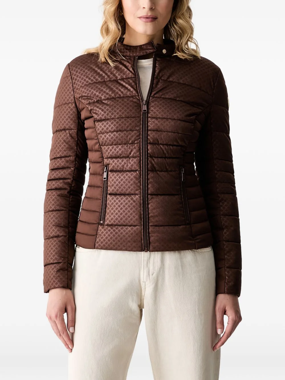 quilted logo-patch jacket - 1