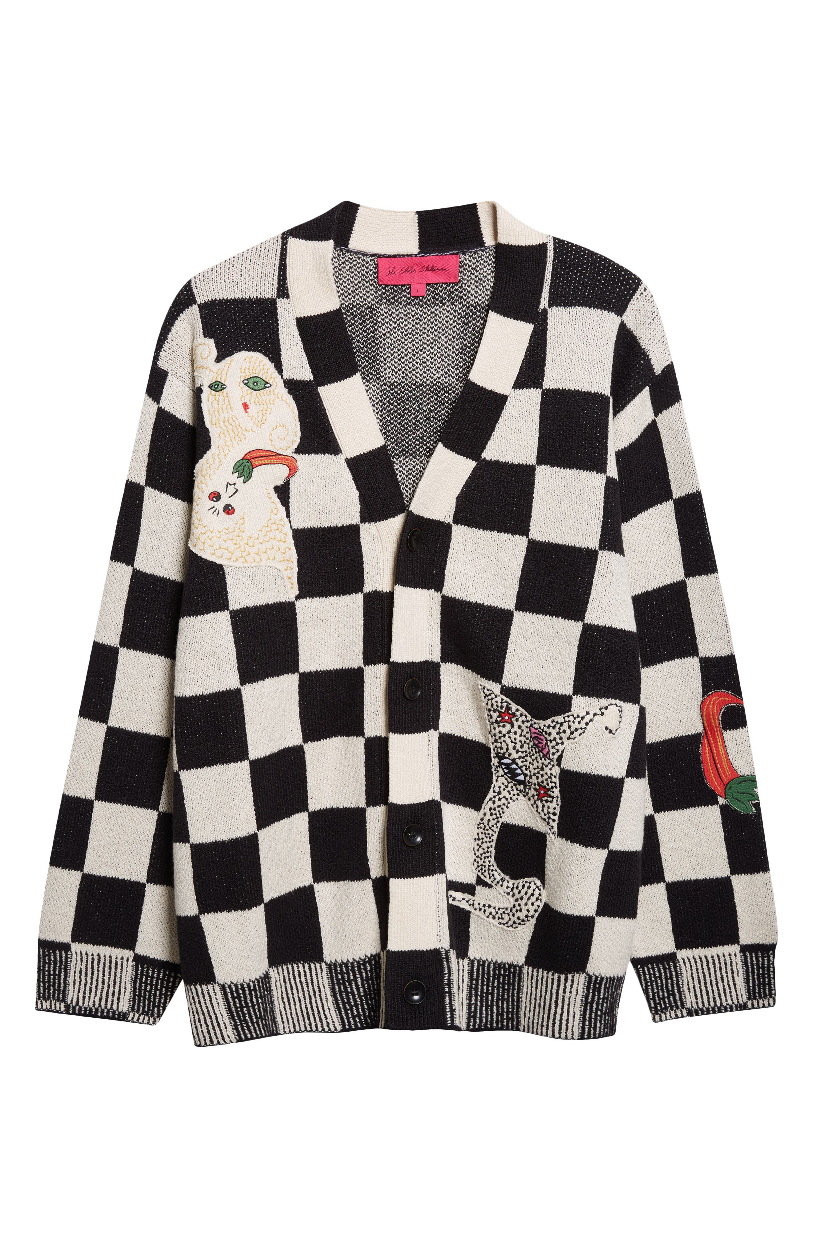 The Elder Statesman Nora Lite Creatures Cardigan in Black/Natural Check at Nordstrom - 5