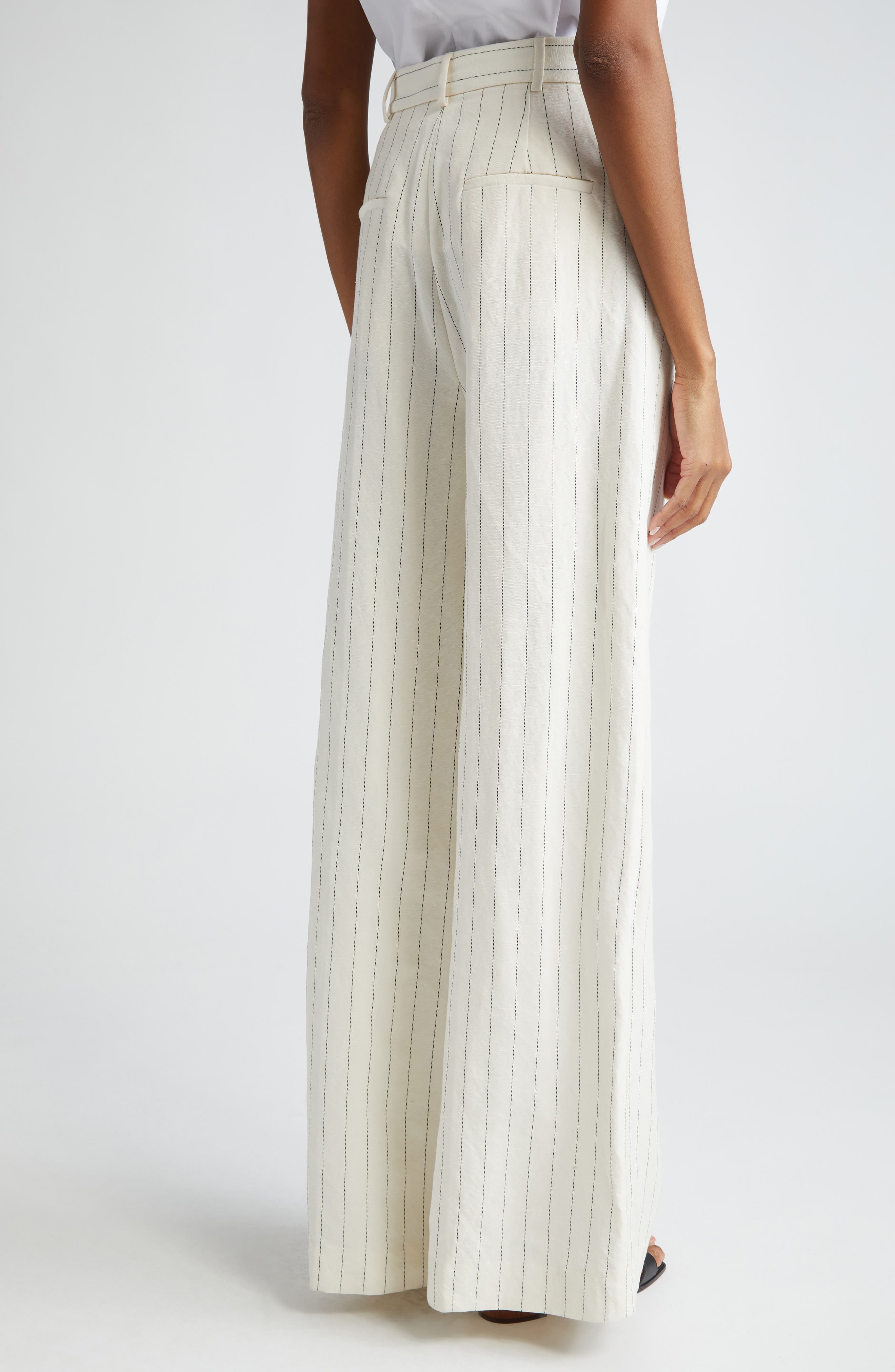 Giuliva Pinstripe High Waist Linen & Cotton Wide Leg Trousers - 3