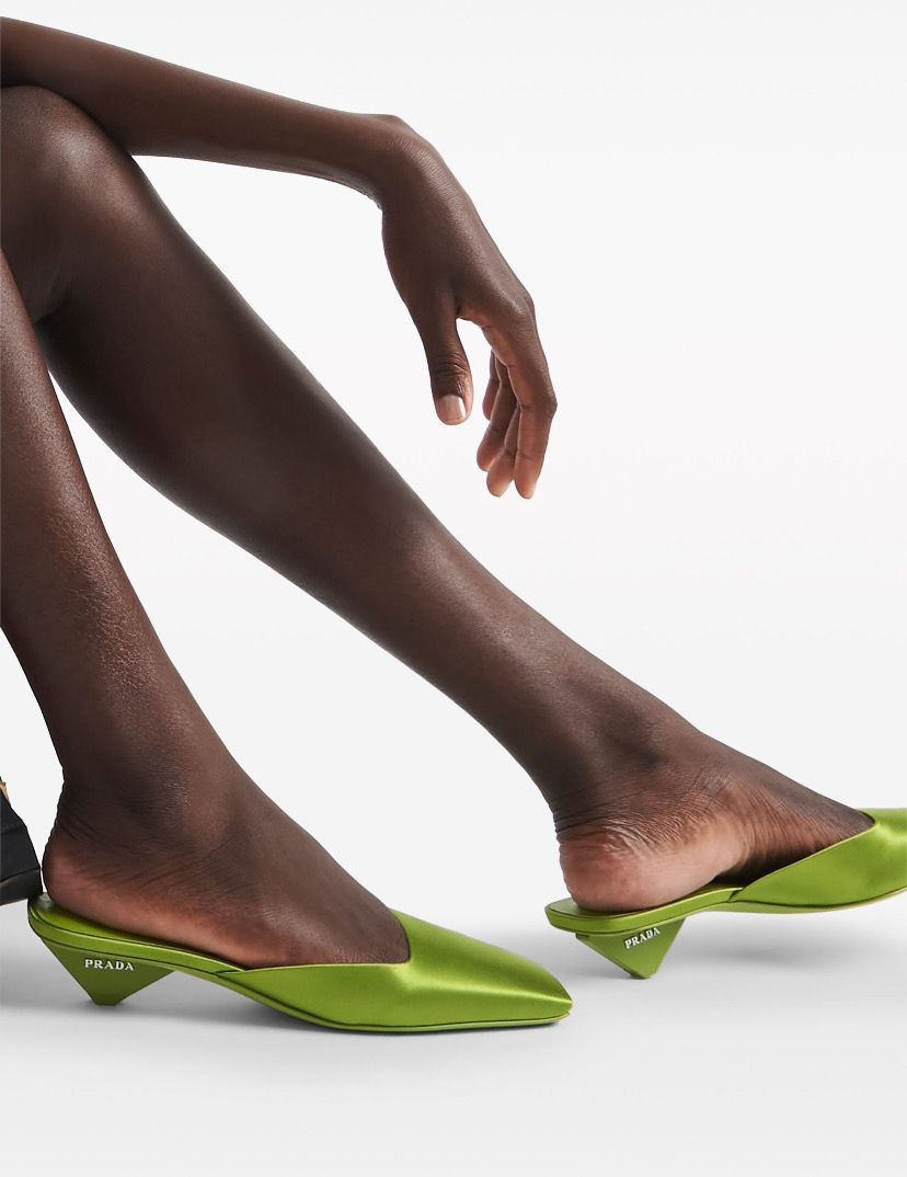 Green Satin Mules Loafers - 7