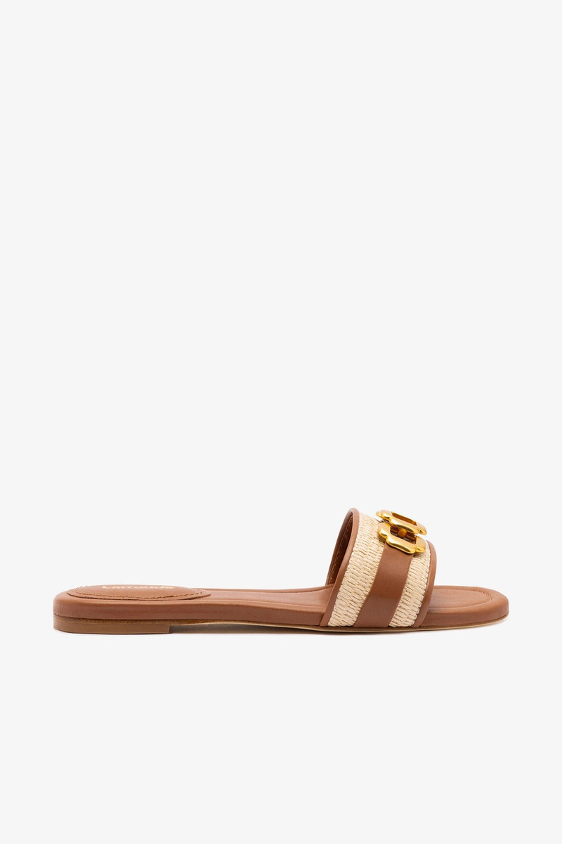 Franca Flat In Natural Raffia And Caramel Leather 1