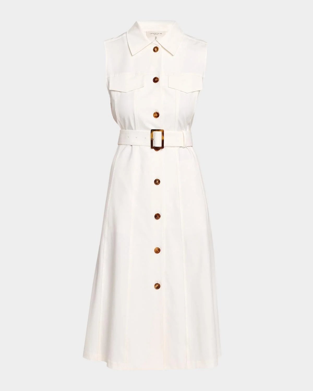 Belted Stretch Twill Midi Shirtdress - 1