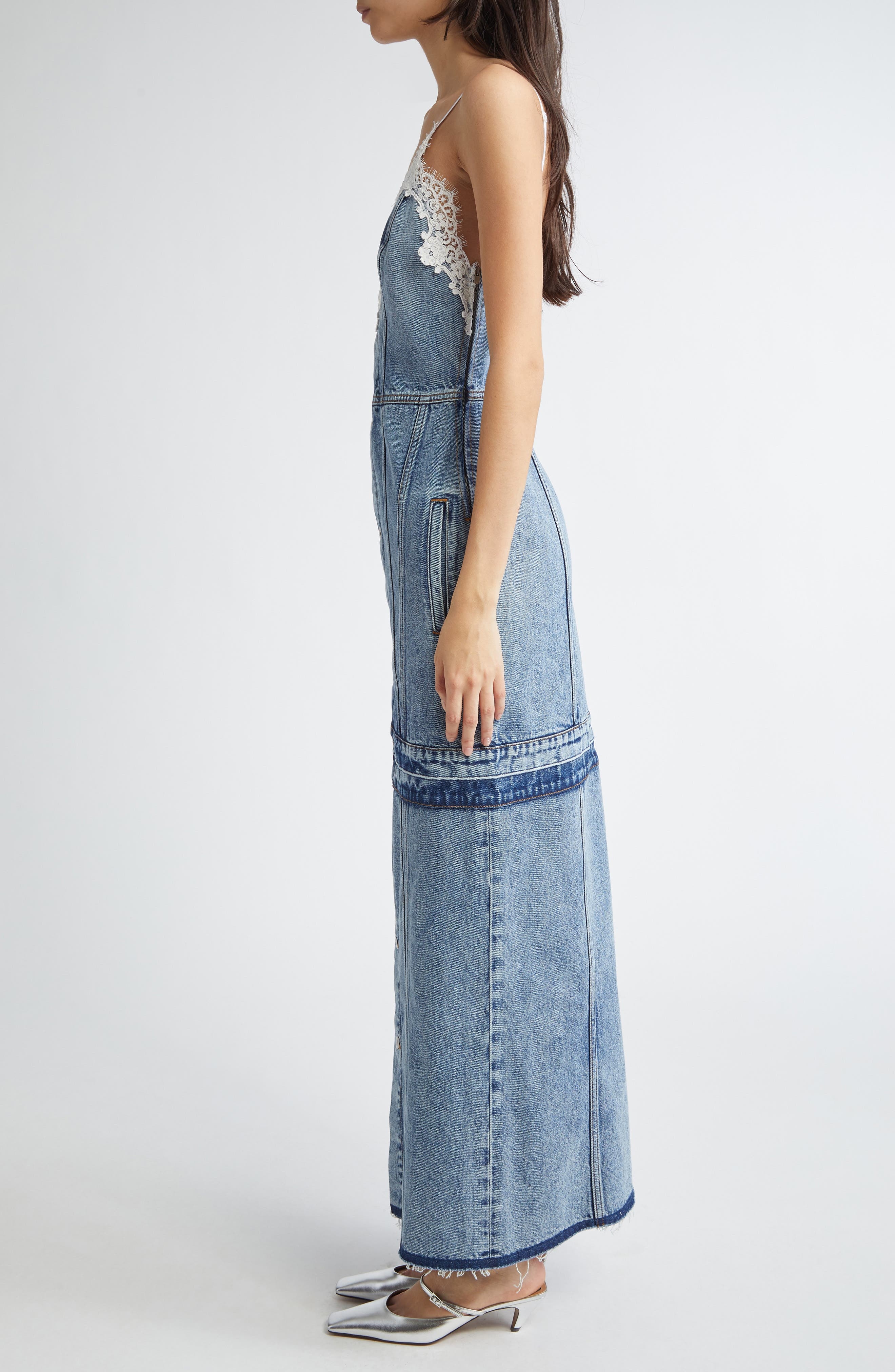 Stella McCartney Lace Trim Denim Maxi Dress in Vintage Blue Denim at Nordstrom - 3