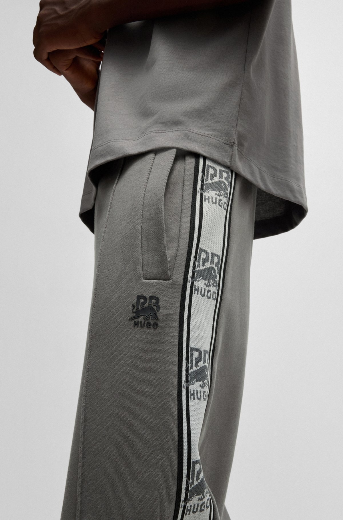 HUGO X RB COTTON-TERRY TRACKSUIT BOTTOMS WITH LOGO TAPE - 3