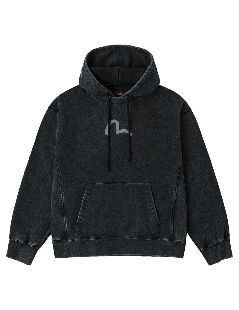 EVISU Washed Seagull and Logo Print Relax Fit Hoodie outlook