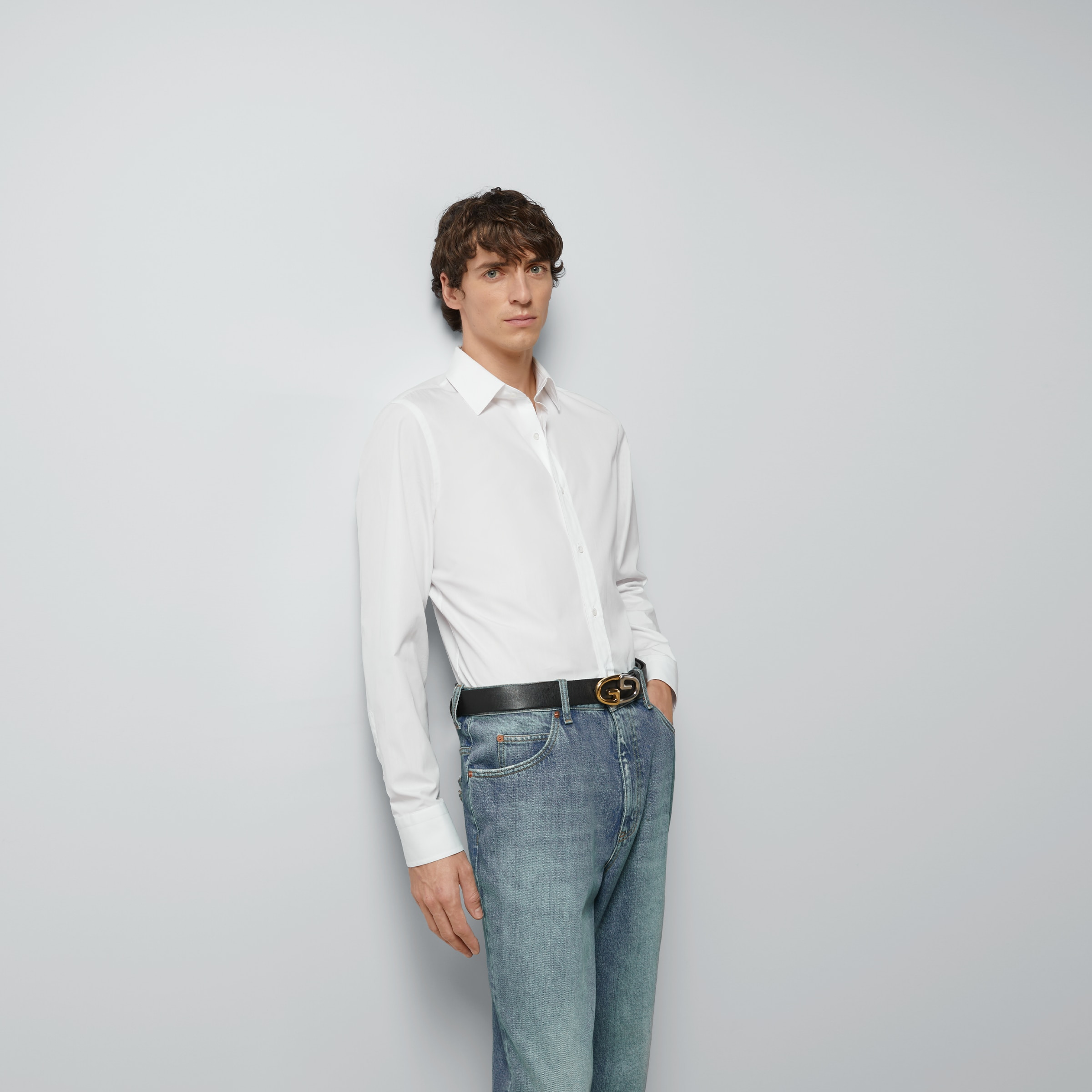 Cotton poplin shirt with Double G - 5