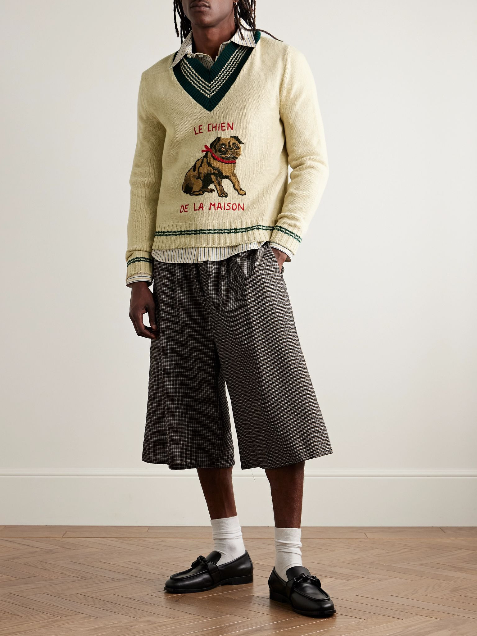 Embroidered Striped Jacquard-Knit Virgin Wool Sweater Off-white - 2