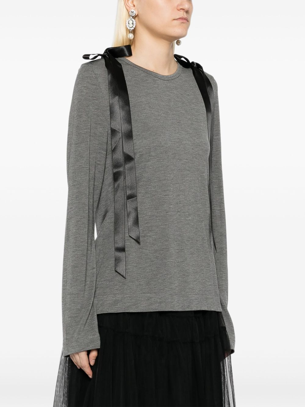 ribbon-detailing T-shirt - 3