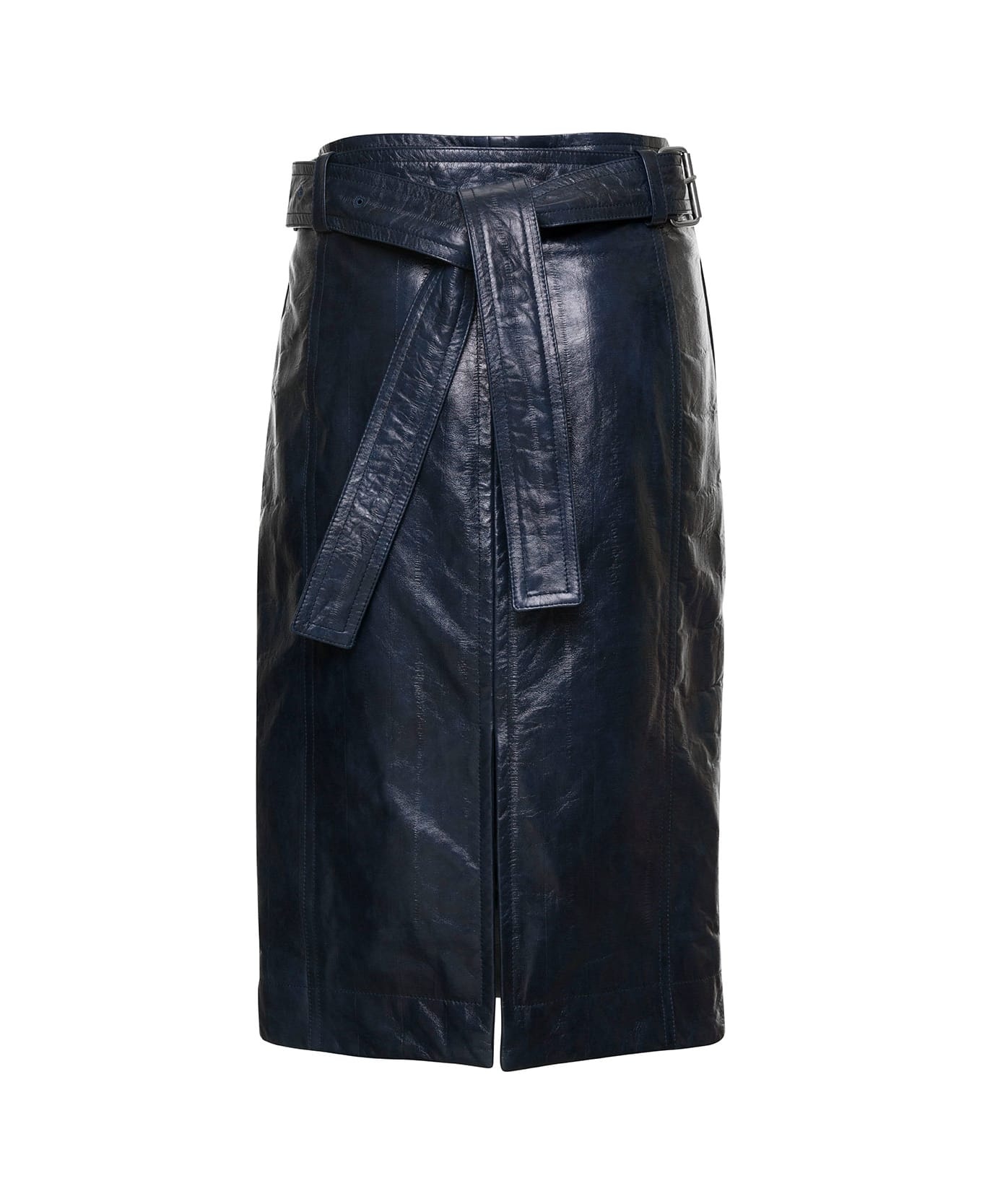 Midi Belted Wrap Skirt In Leather - 2