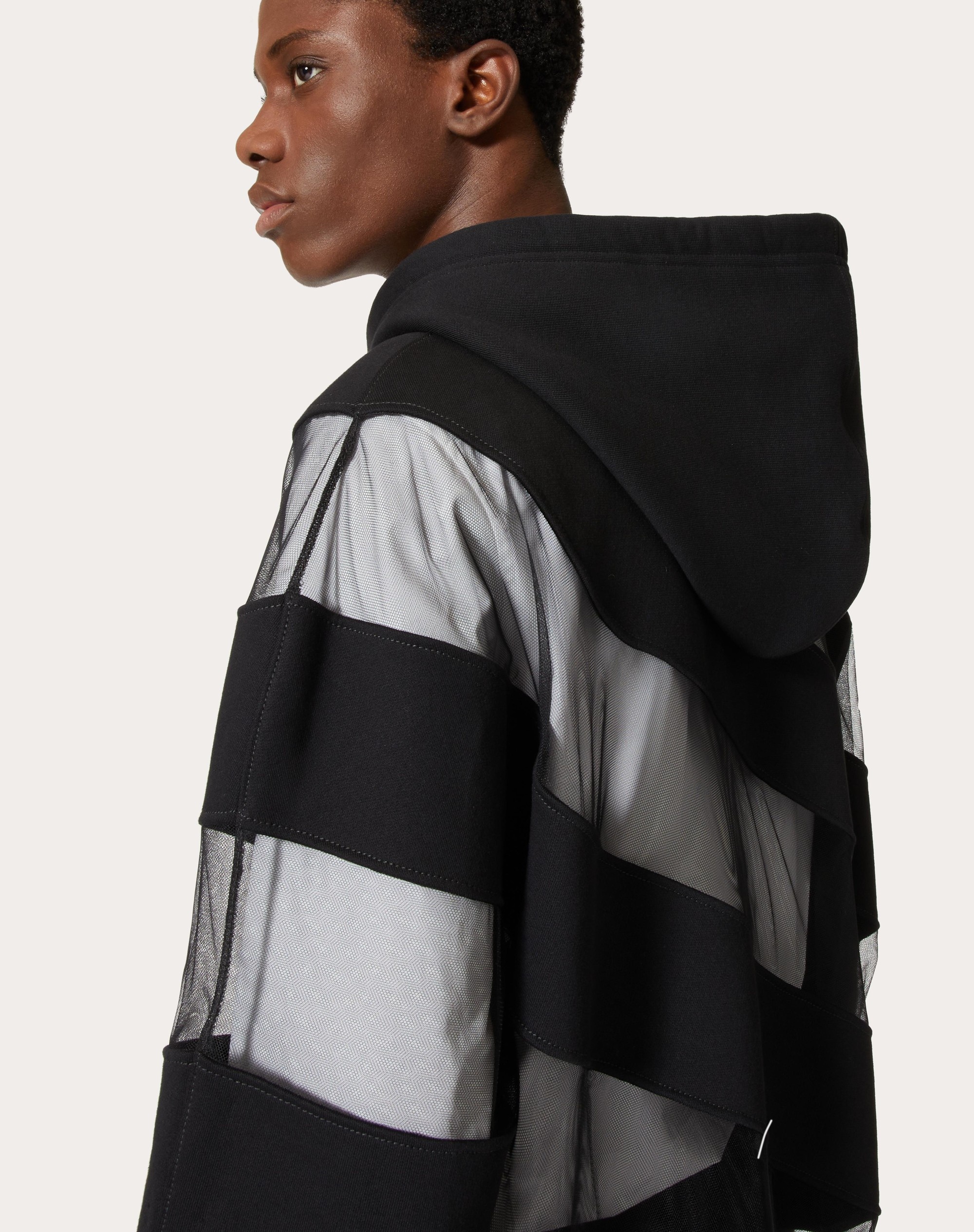COTTON HOODED SWEATSHIRT WITH LARGE STRHYPE NYLON TULLE INSERTS - 5