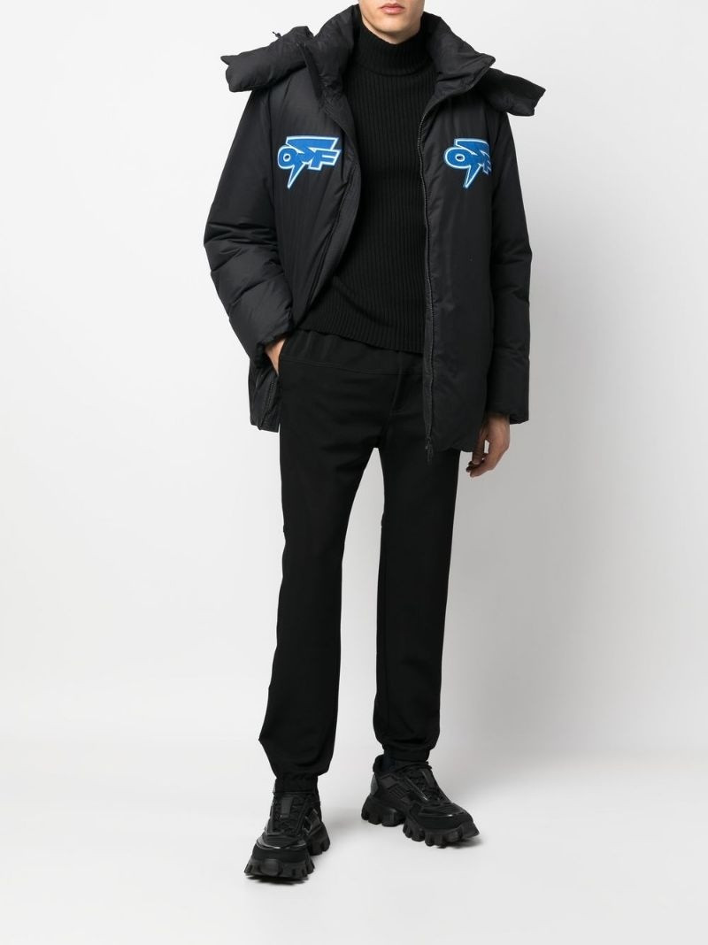 Off-White logo-patch padded short jacket outlook