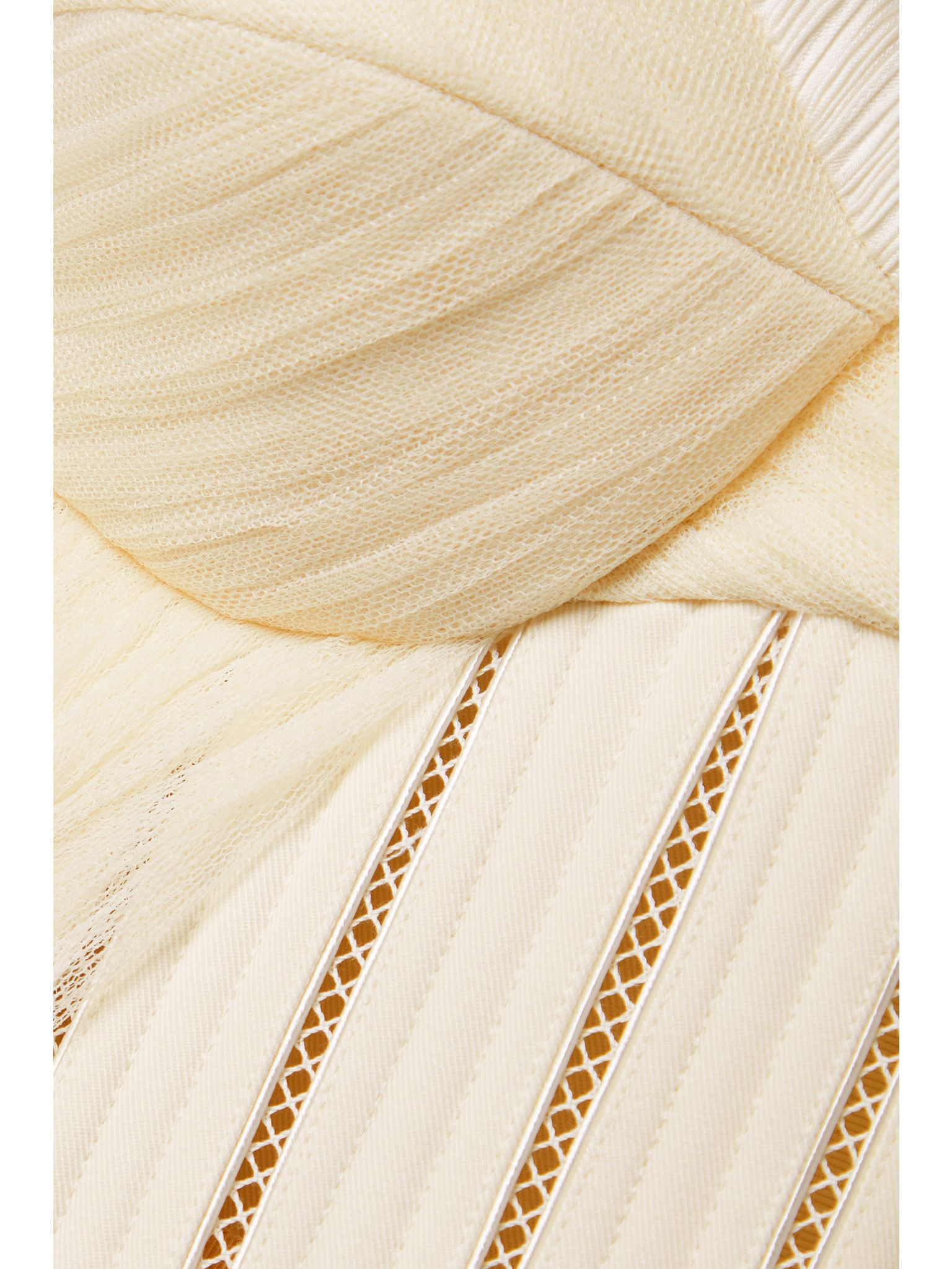 Anika strapless cotton-blend twill, tulle and plissé-satin bustier top White - 5