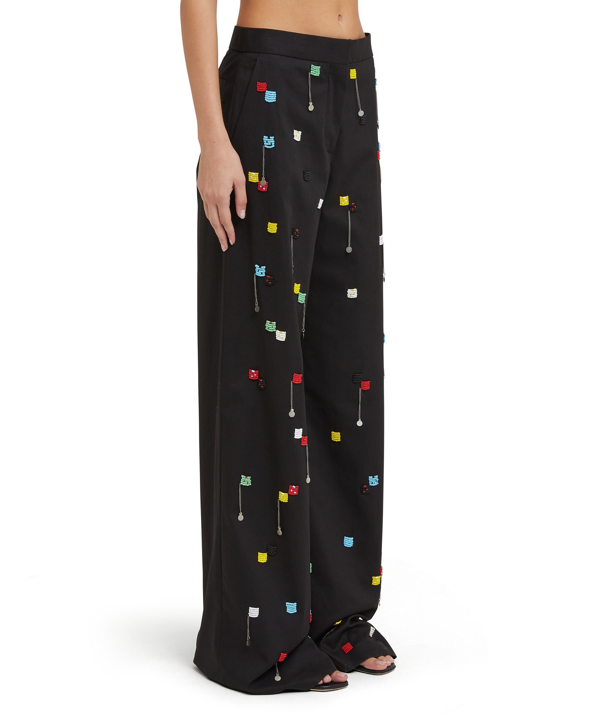 Stretch cotton gabardine roomy pants with embroidered beads - 4