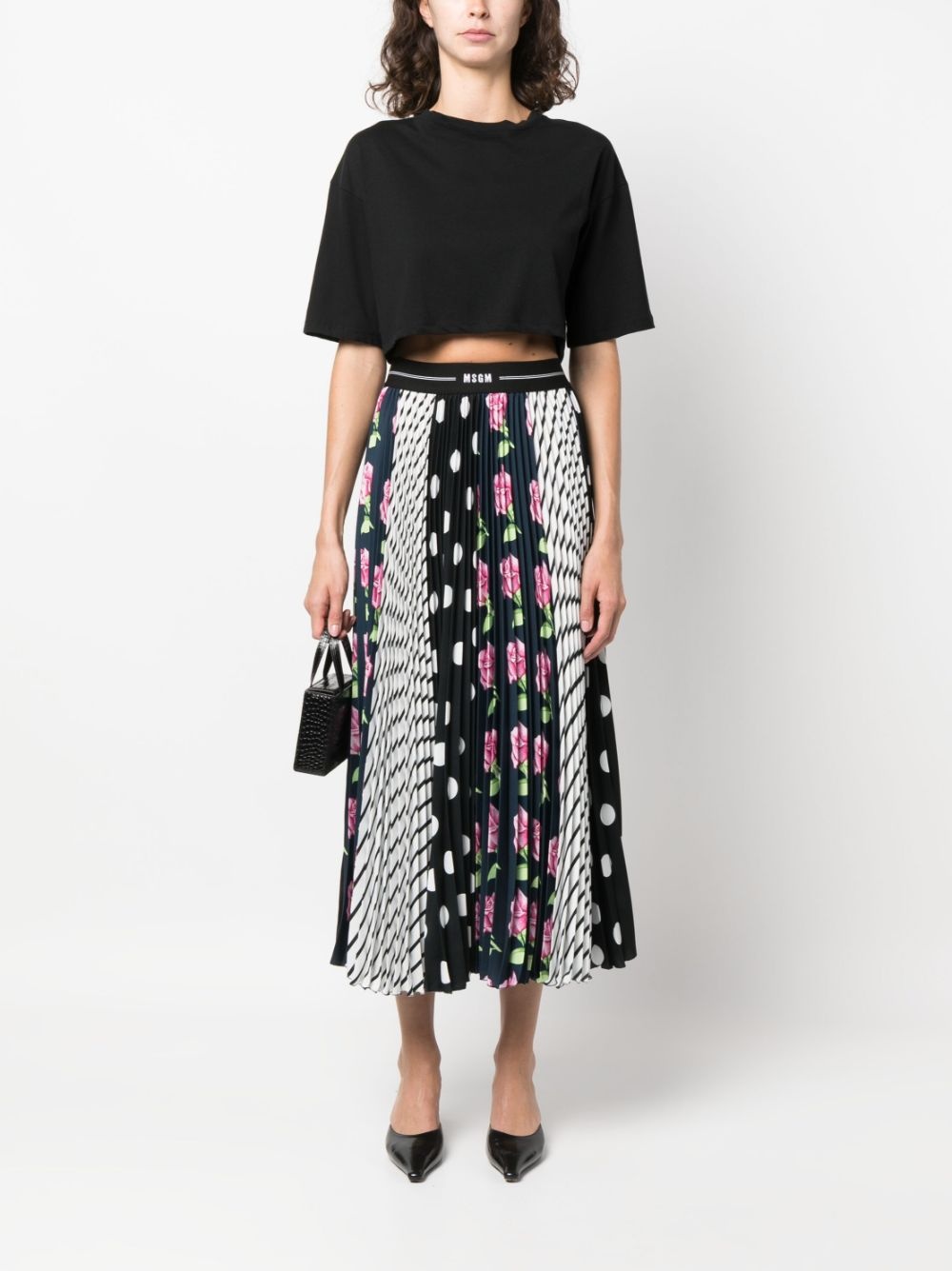 mix-print pleated long skirt - 2