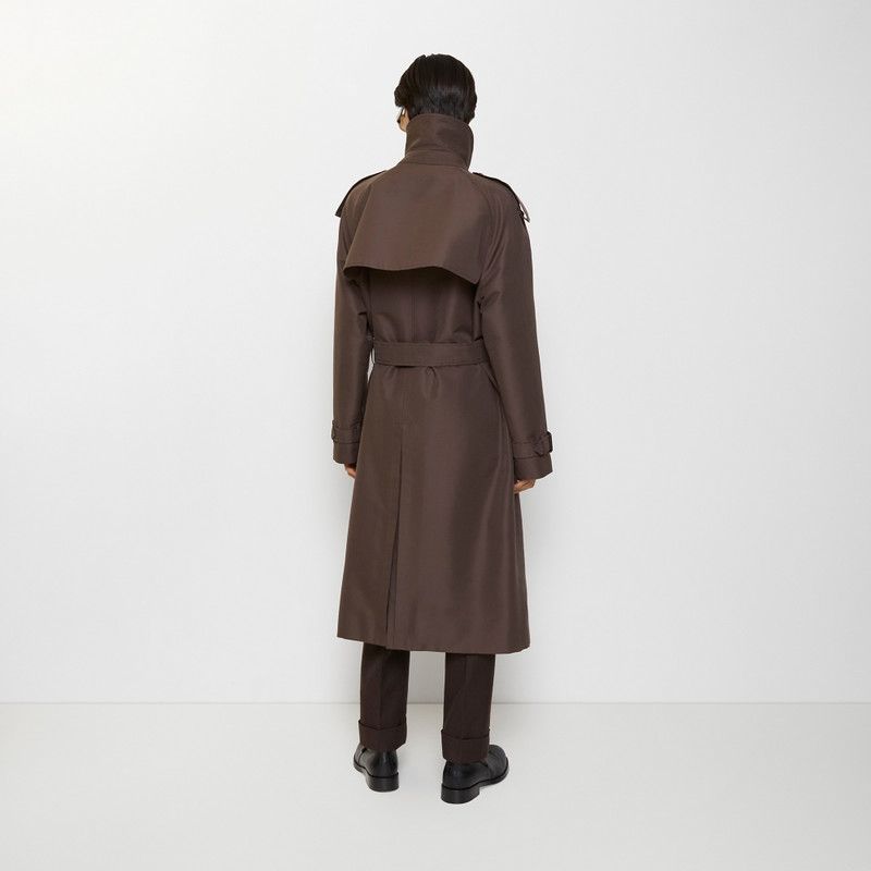 Long Check Collar Silk Cotton Trench Coat 4