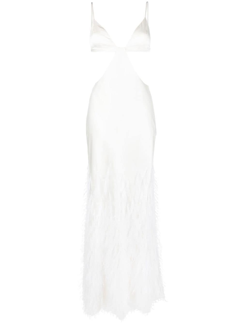 feather-detail open back gown - 1