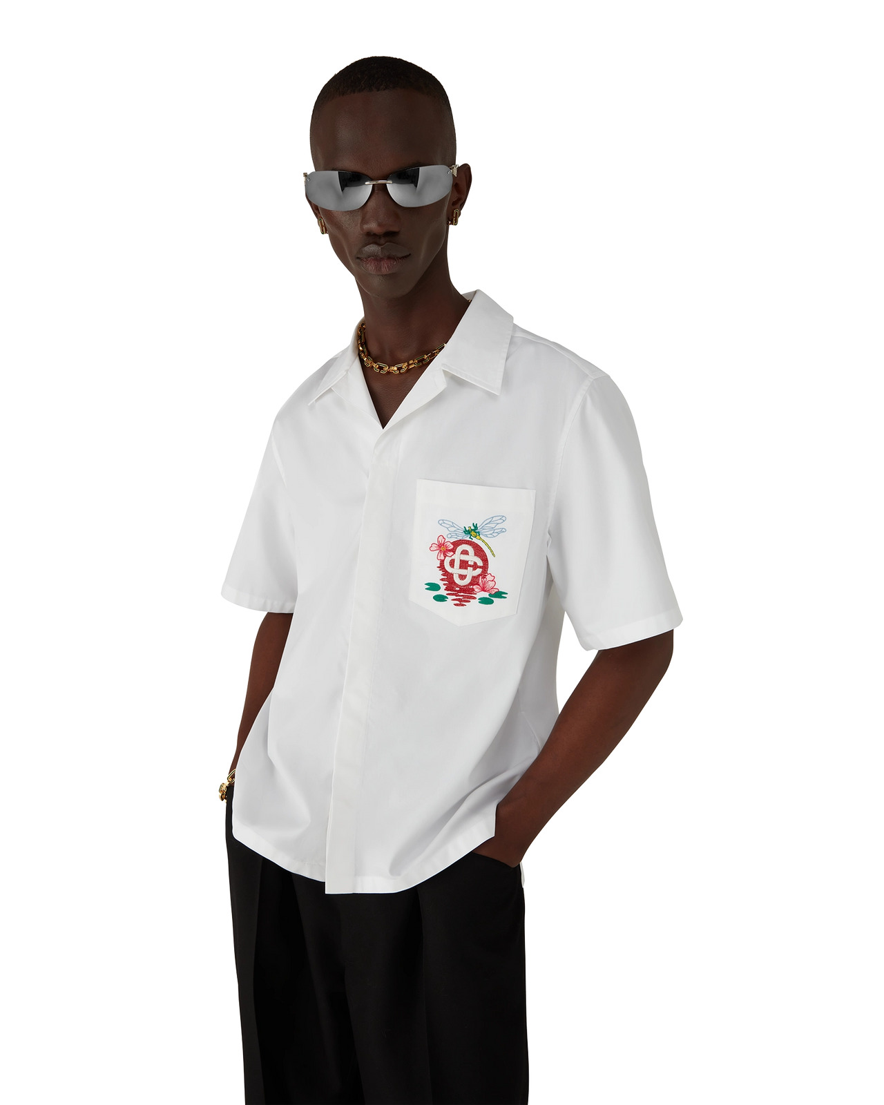 Cotton Poplin Embroidered Short Sleeve Shirt | Casablanca Paris - 4