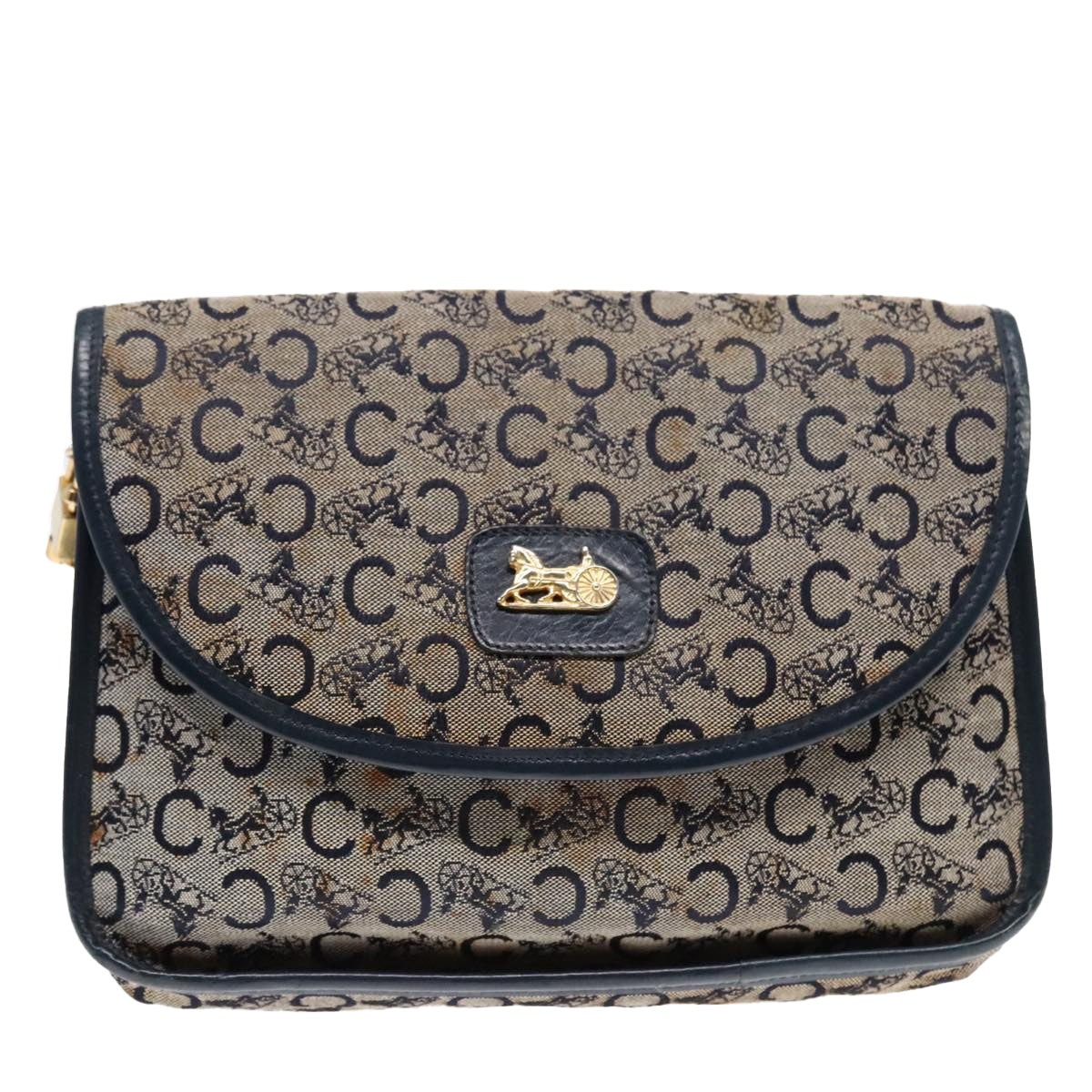 CELINE C Sulky Shoulder Bag Canvas Navy Gold - 13