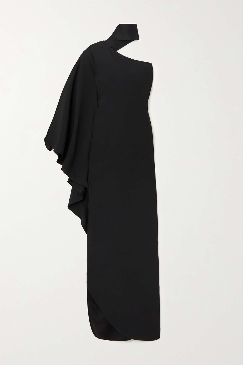 Bolkan scarf-detailed one-shoulder ruffled crepe gown - 1