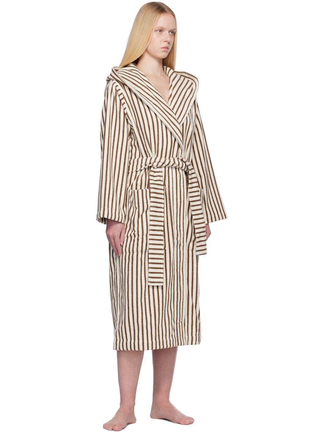 Off-White & Brown Terry Hooded Bathrobe - 4