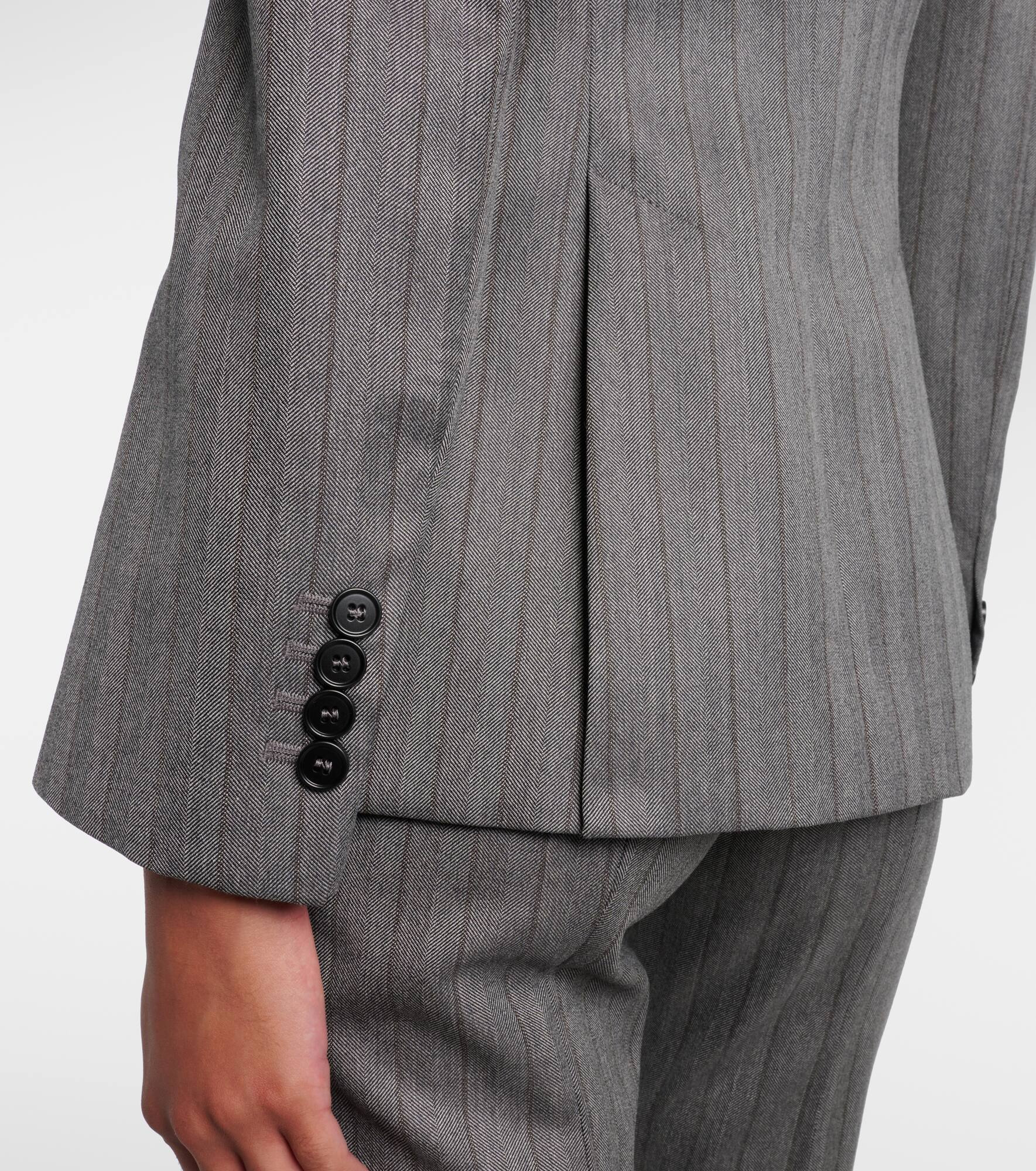 Herringbone pinstripe wool blazer - 5
