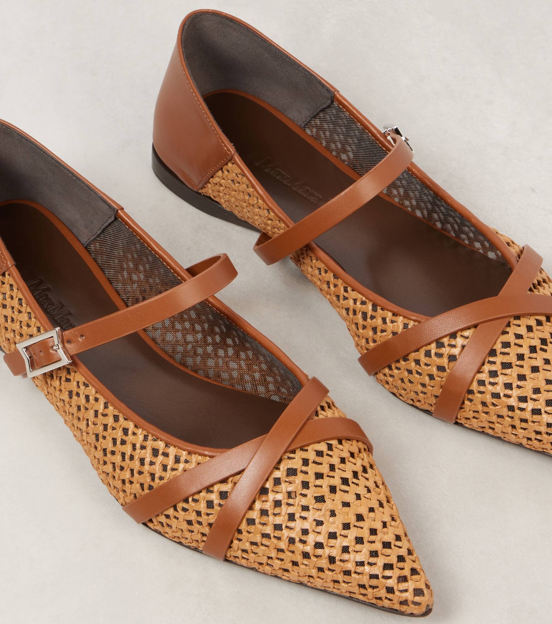 Woven leather-trimmed Mary Jane flats - 5