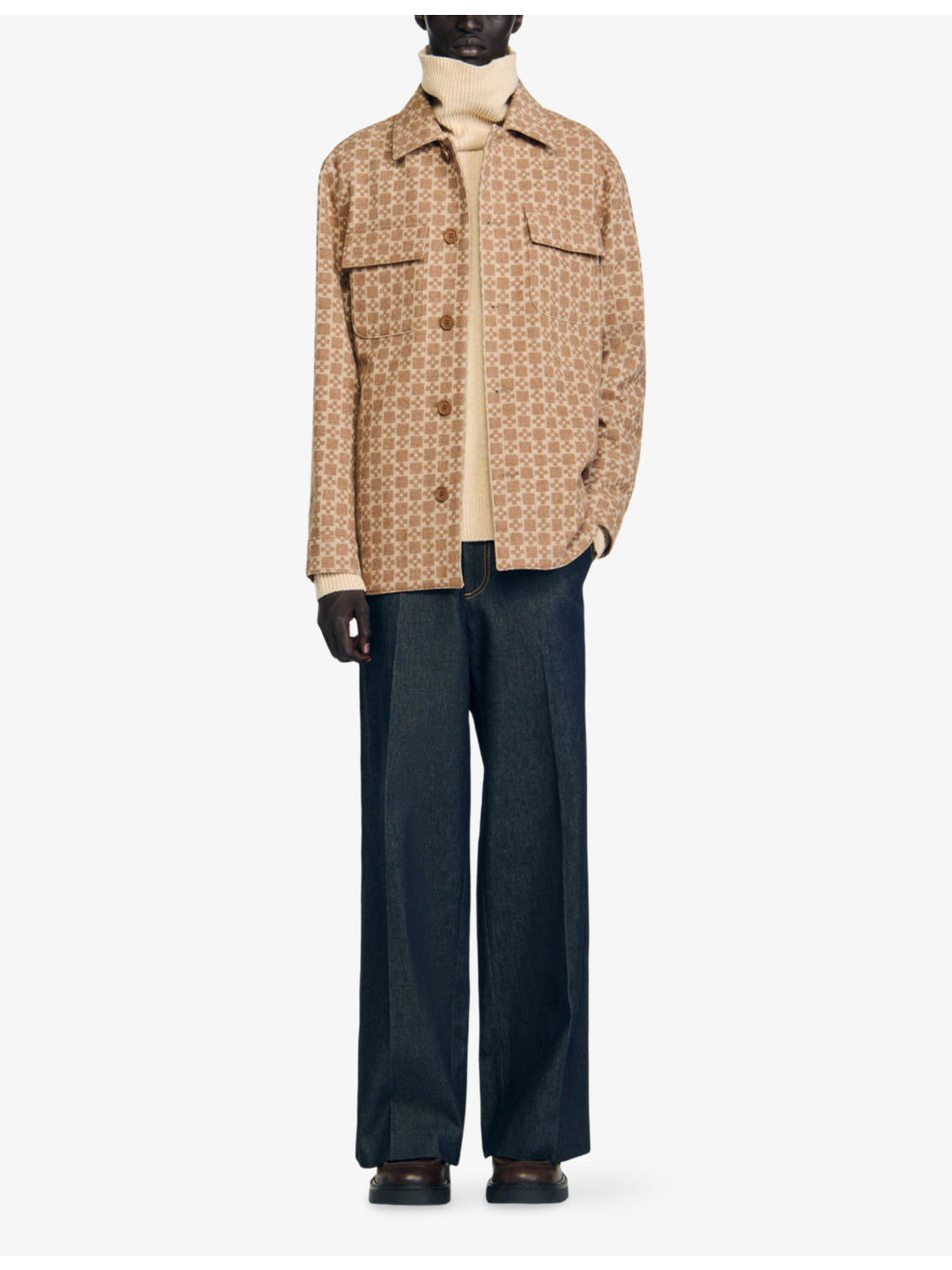 Square-Cross Jacquard Stretch Wool-Blend Overshirt - 2