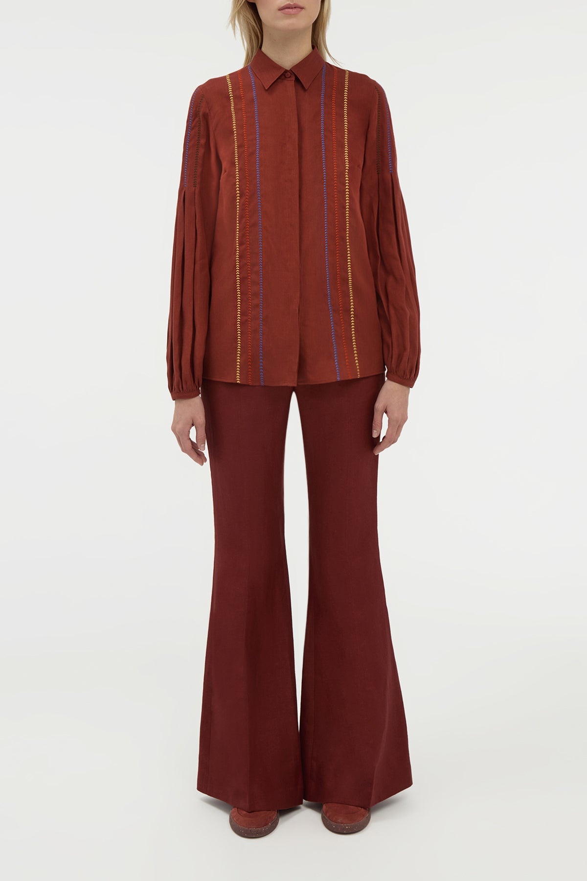 Inga Blouse in Burnt Sienna Multi Aloe Linen - 2