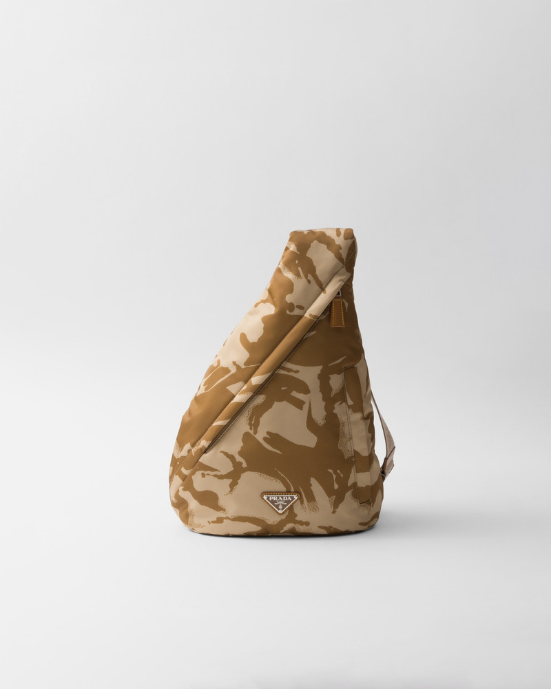 Printed Re-Nylon and leather backpack 1