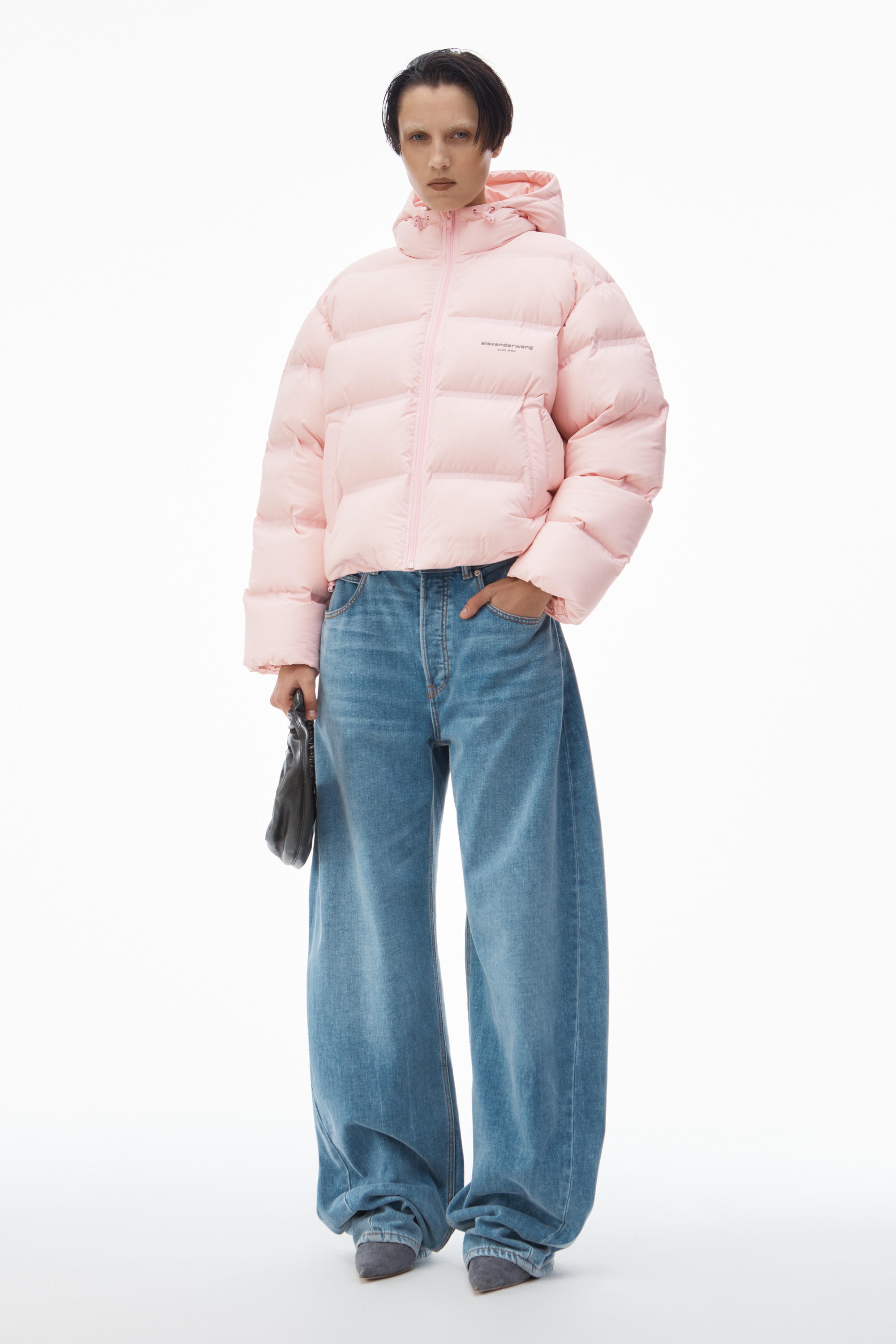 cropped channel hoodie in feather & down - 2