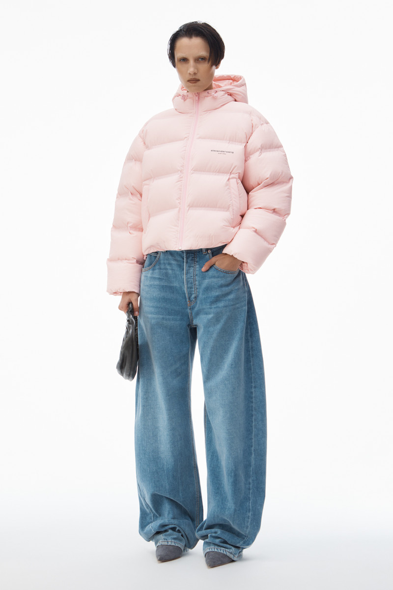 Alexander Wang cropped channel hoodie in feather & down outlook