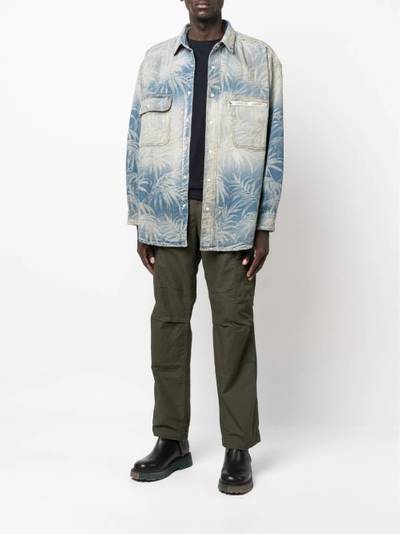 Palm Angels palm-print oversized denim shirt outlook