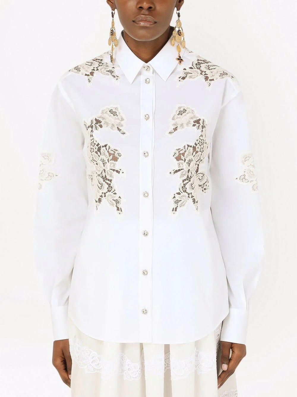 lace-panelled long-sleeve shirt - 3