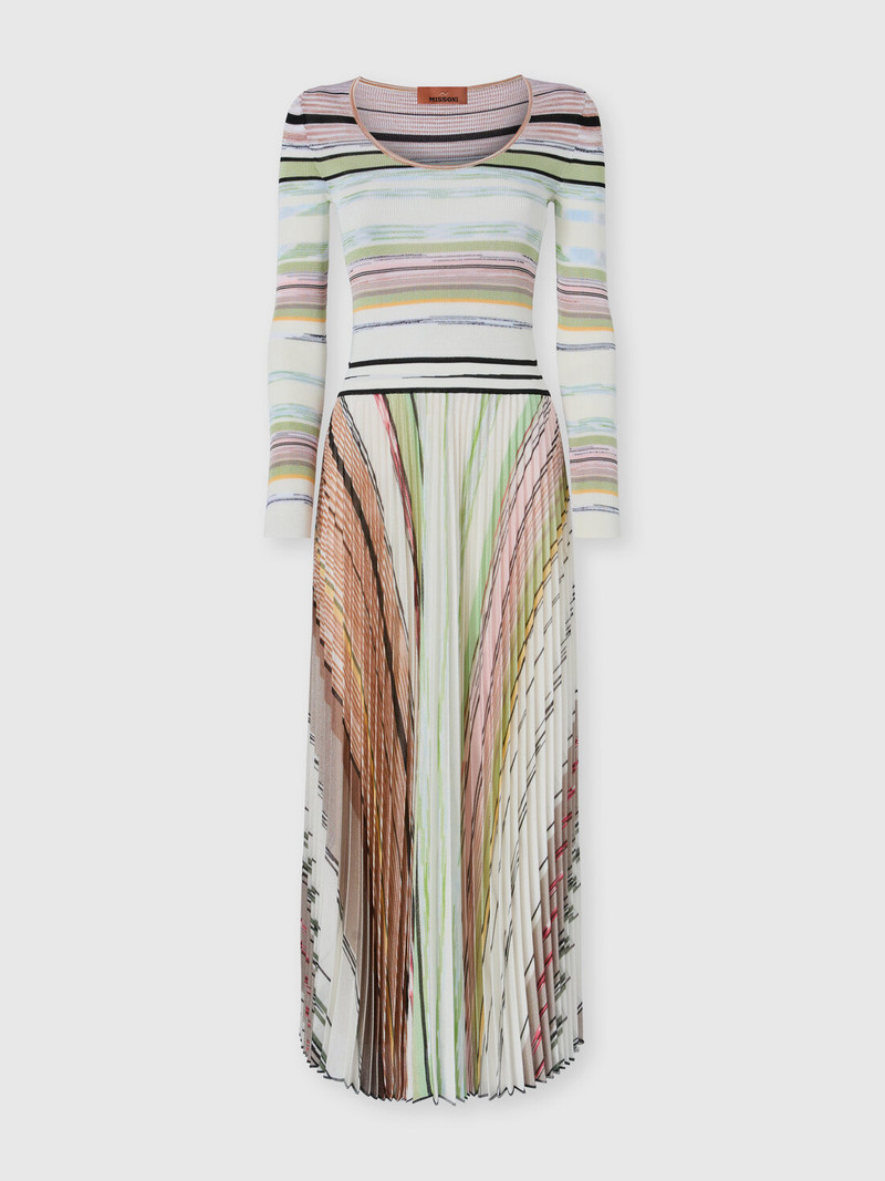 Pleated Mixed Flame Viscose Long Dress 1