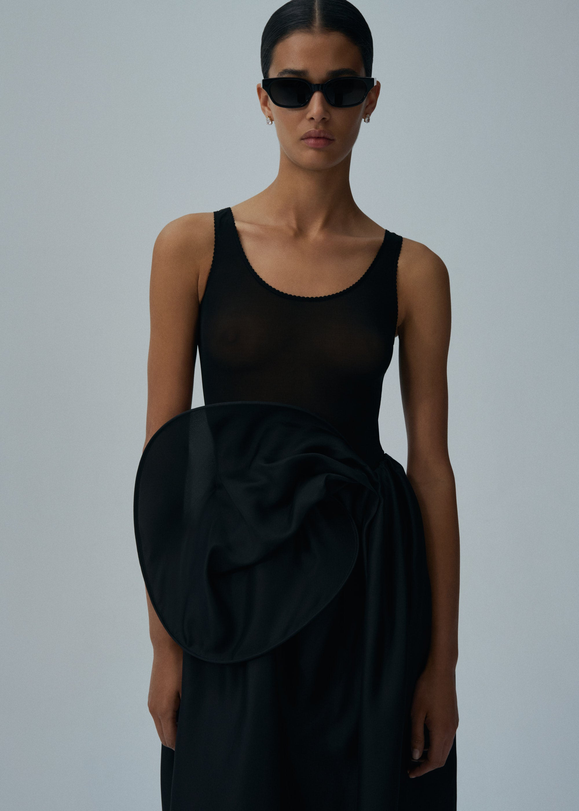 Floral organza midi skirt in black - 4