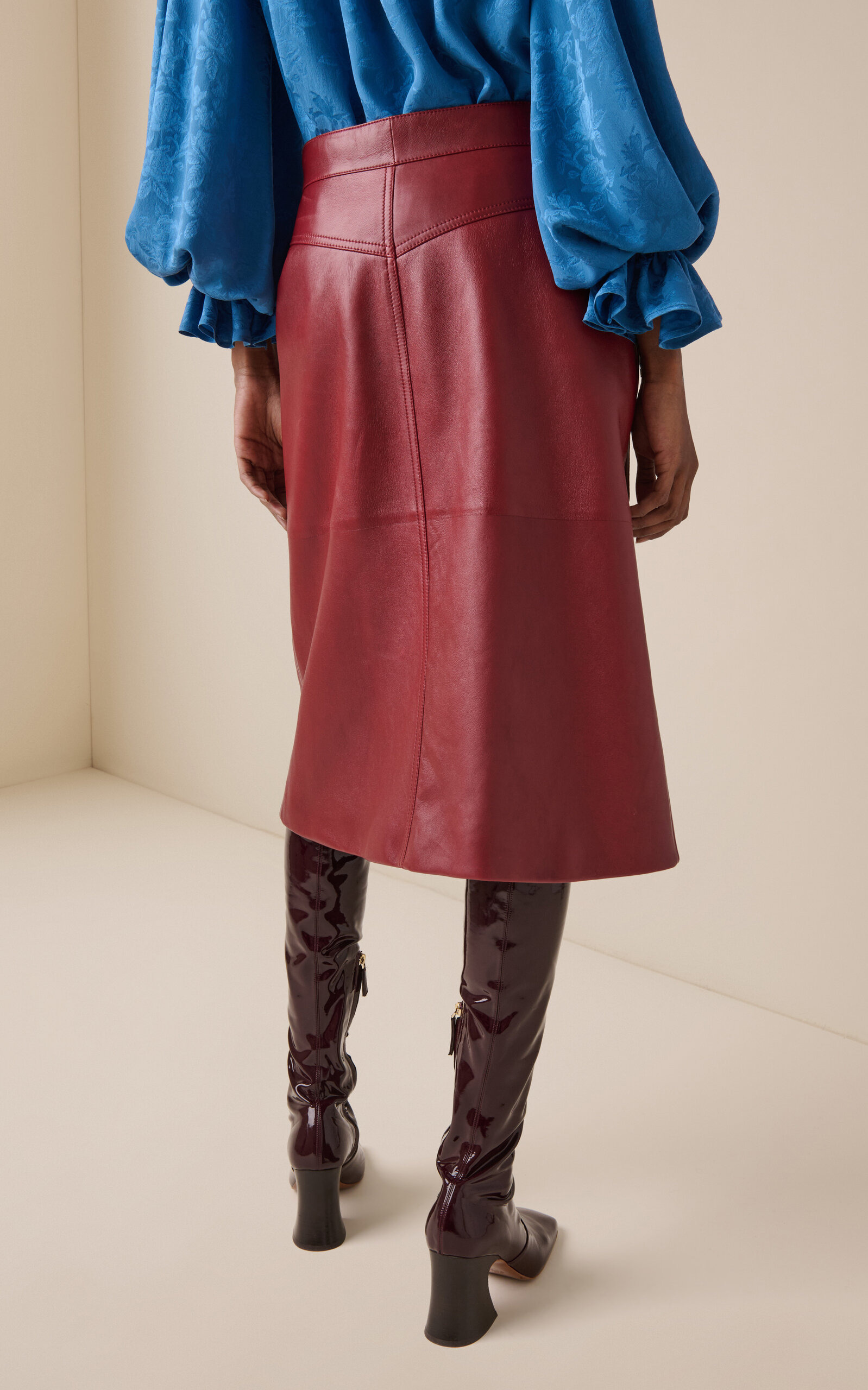 Leather Midi Skirt burgundy - 4