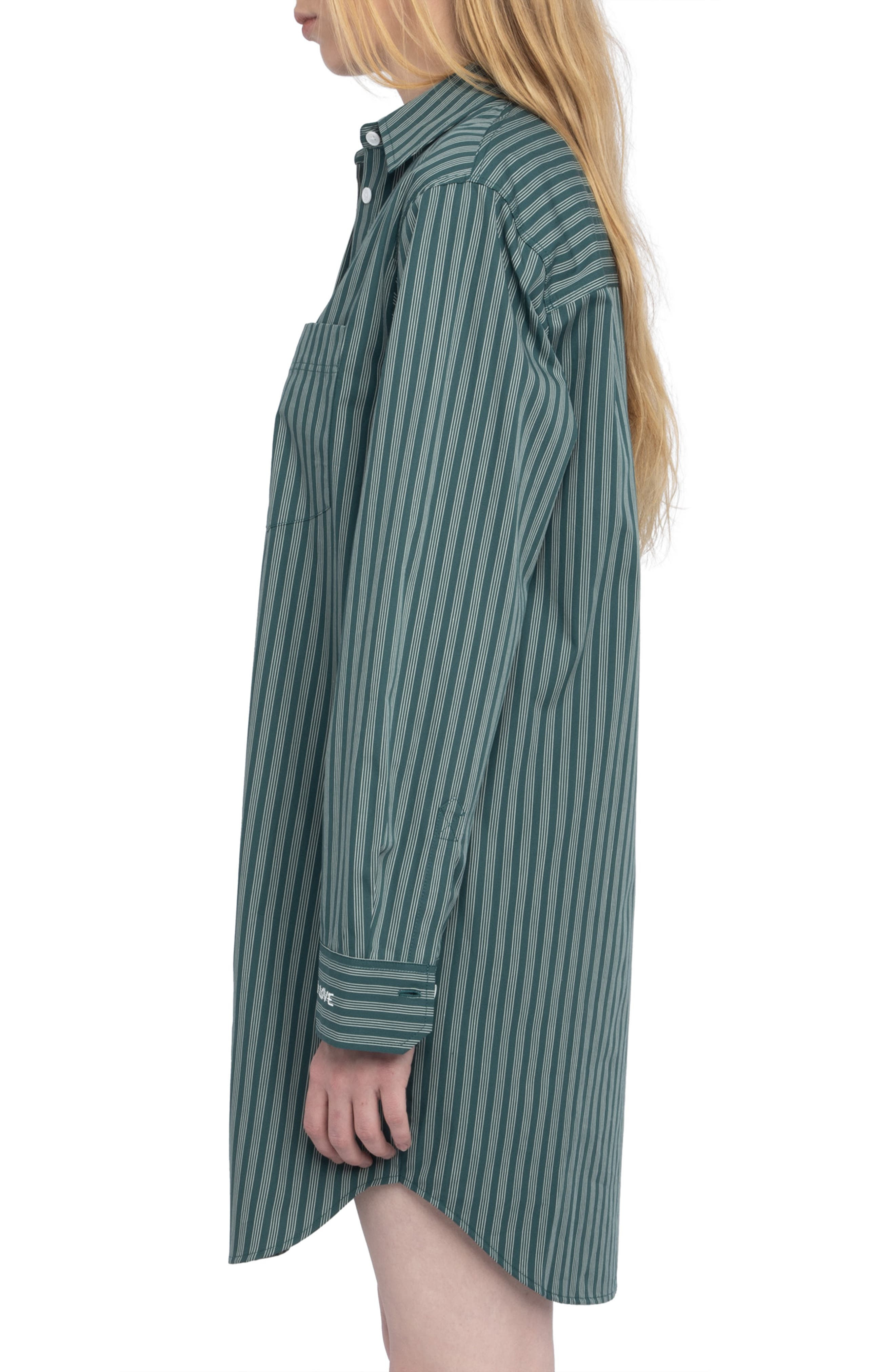 Zadig & Voltaire Rorning Stripe Long Sleeve Shirtdress in Emerald at Nordstrom - 3