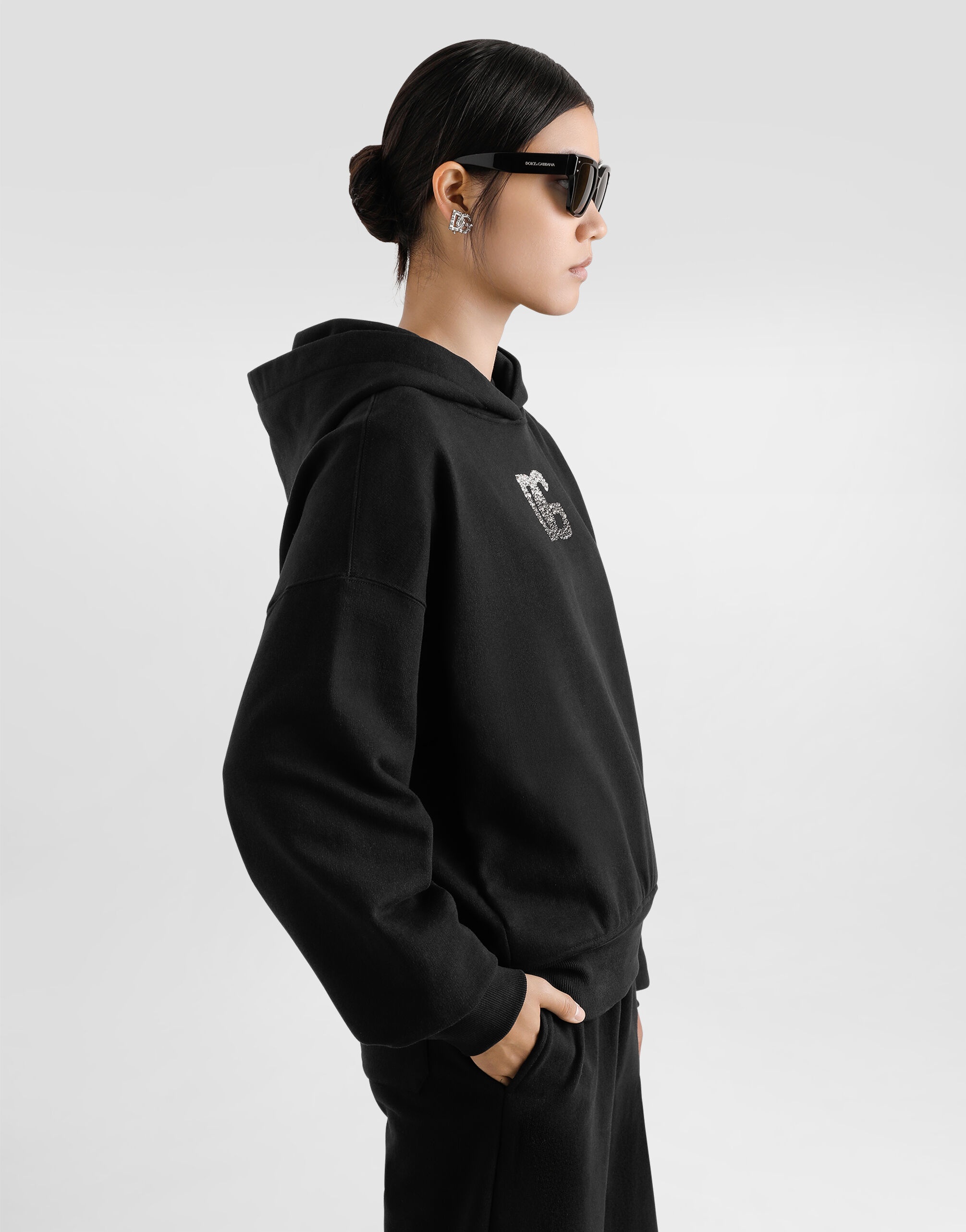 Jersey hoodie with rhinestone-detailed DG embellishment - 5
