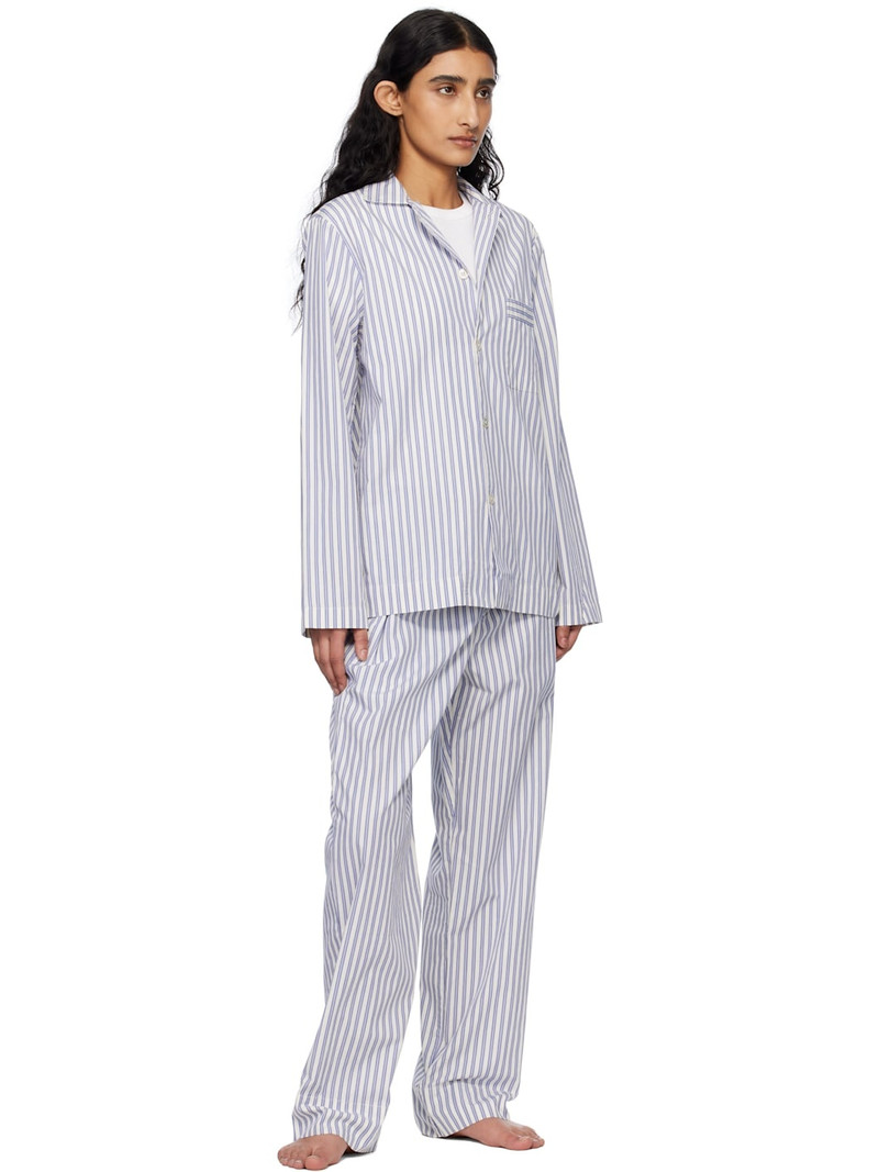 TEKLA White & Blue Poplin Pyjama Pants outlook