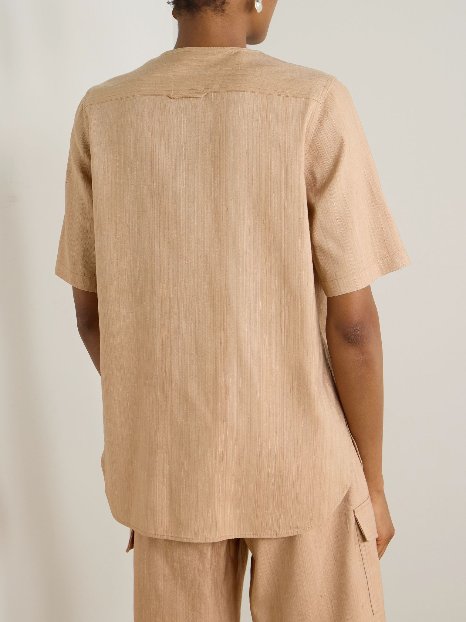 Textured-silk shirt Beige - 3