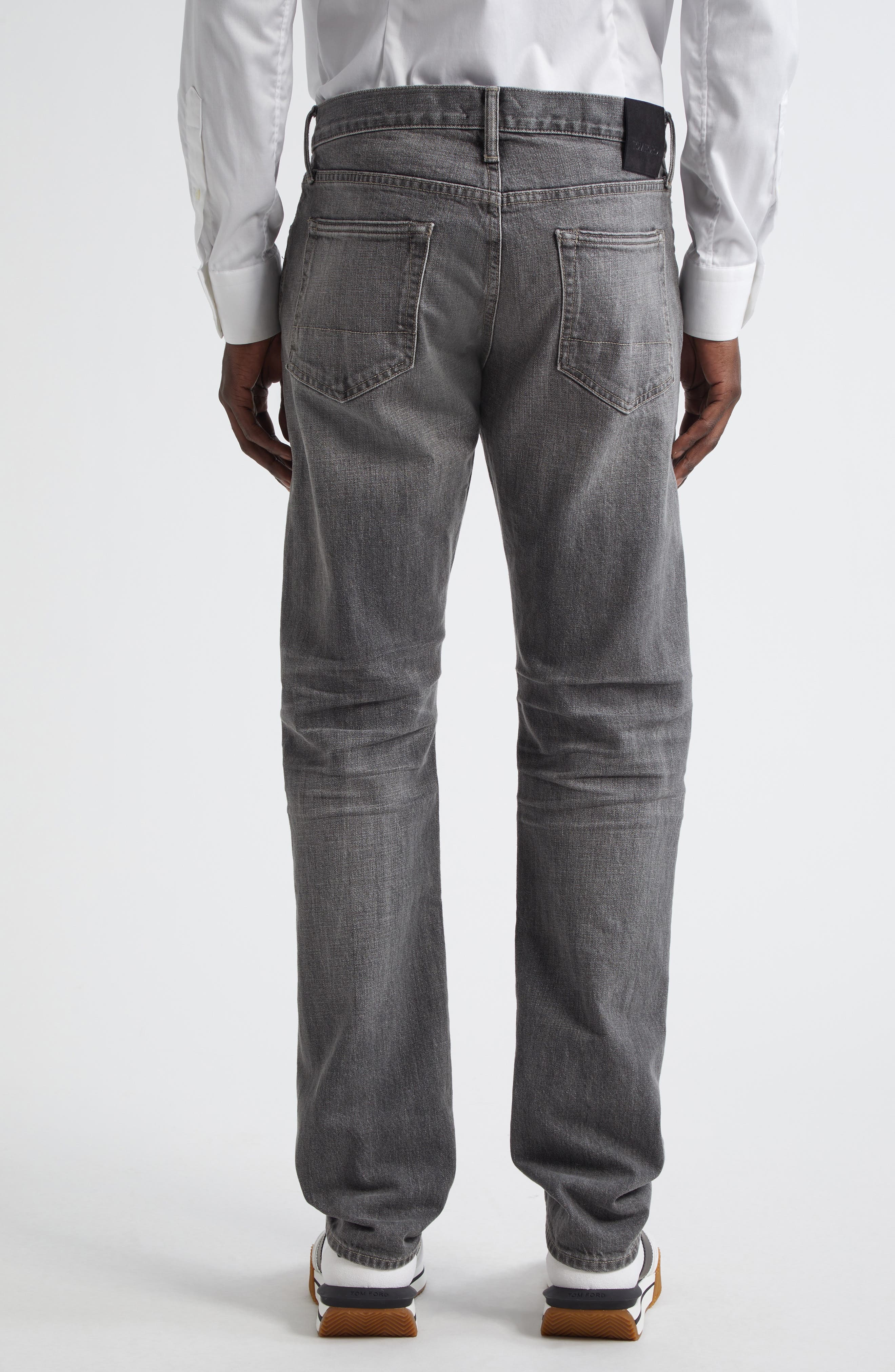 TOM FORD Selvedge Straight Fit Jeans in Ig670 Grey High/Low at Nordstrom - 2