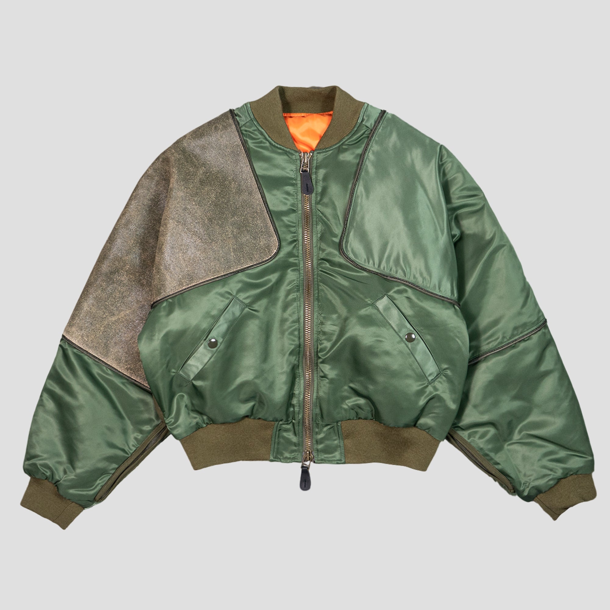 Kapital MA-1 NYLON x CRACK LEATHER SHAM BOMBER JACKETS | REVERSIBLE