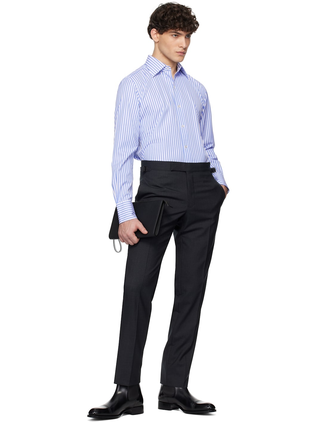 Blue & White Ladder Stripe Slim Fit Shirt - 5