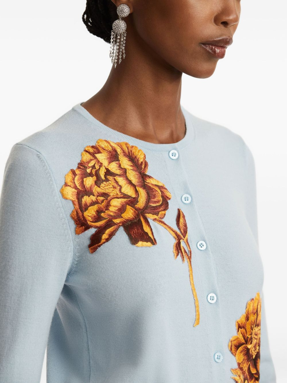 peony-embroidered cardigan - 5
